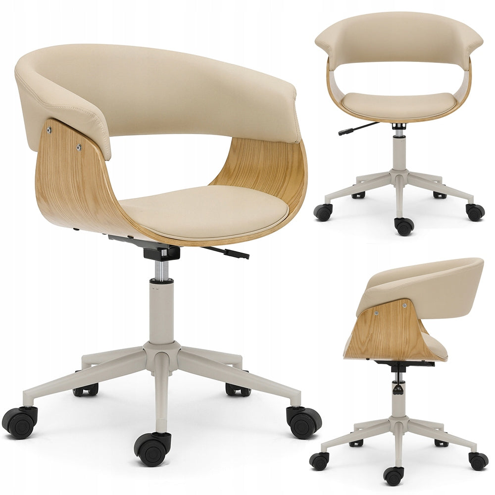 STYLISH OFFICE CHAIR IN BENT OAK WOOD WITH ADJUSTABLE MANZA BEIGE