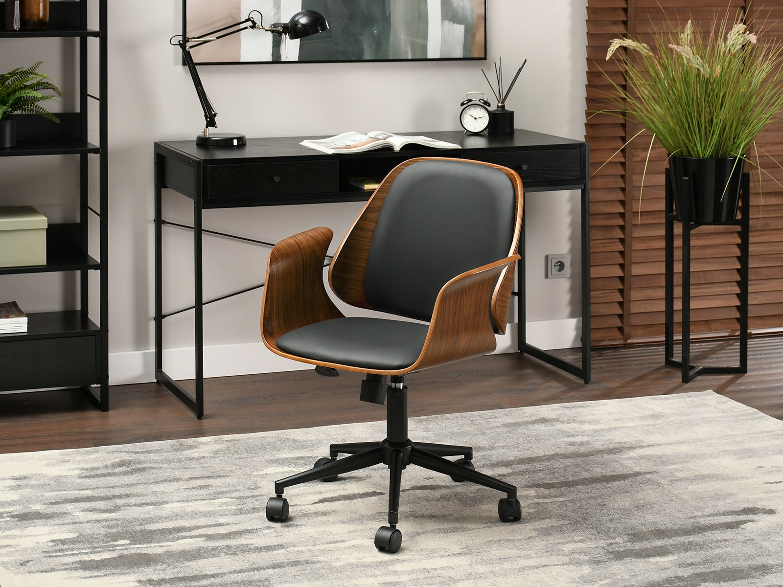 STYLISH OFFICE CHAIR LEATHER ARMRESTS BENT WOOD ENRIC BLACK Brand Mebel-Partner