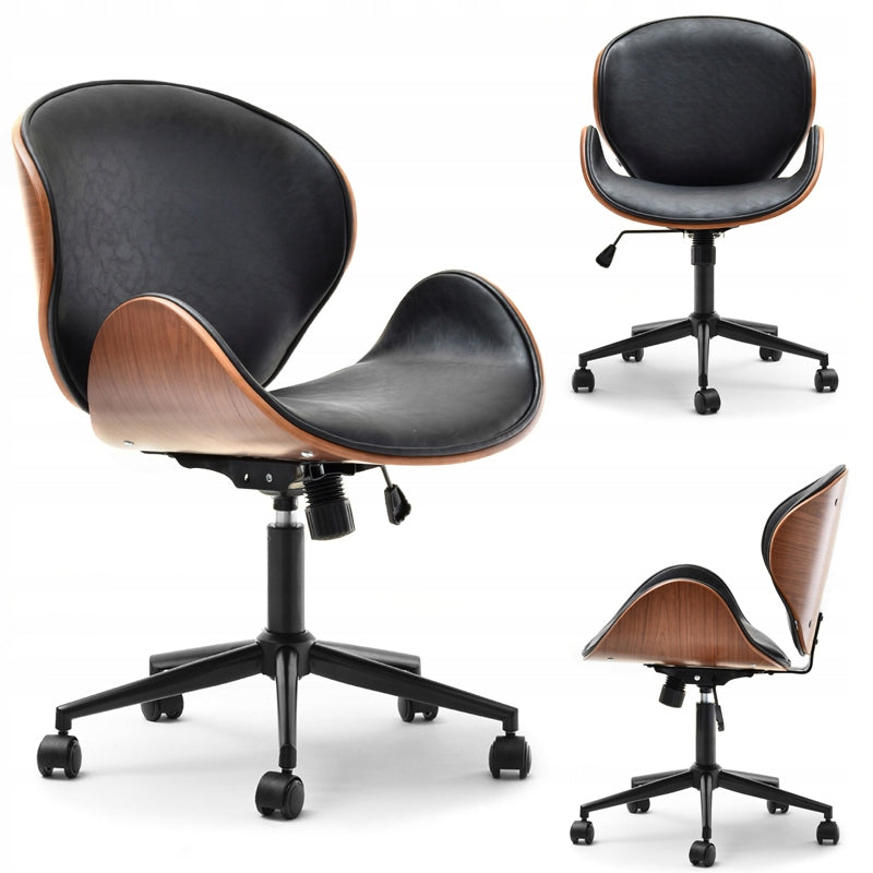 STYLISH OFFICE CHAIR ON WHEELS WITH BOOM WOOD BODY WALNUT-BLACK