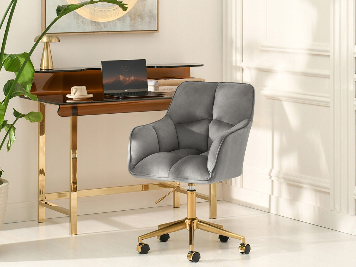 STYLISH SWIVEL OFFICE CHAIR HEIGHT ADJUSTABLE VELOUR ISLA GREY GOLD Manufacturer code 5907698680604