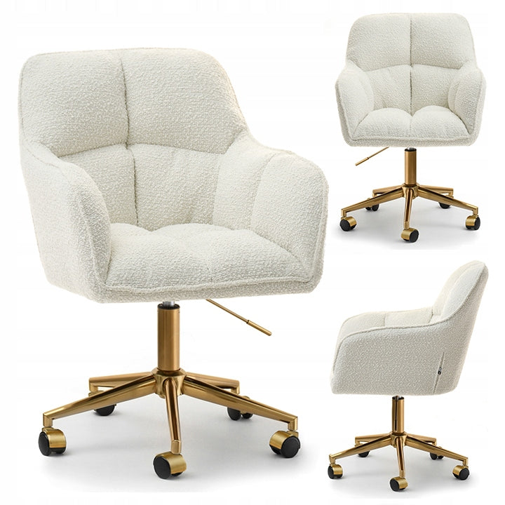 STYLISH SWIVEL OFFICE CHAIR WITH HEIGHT ADJUSTMENT BOUCLE ISLA CREAM GOLD