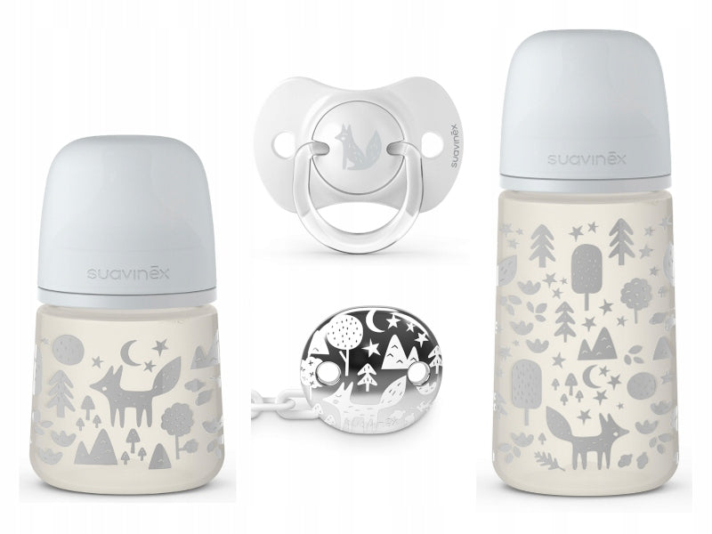 Flaschenset für Babys Suavinex All Silicone Fox, 0-6+ Monate.