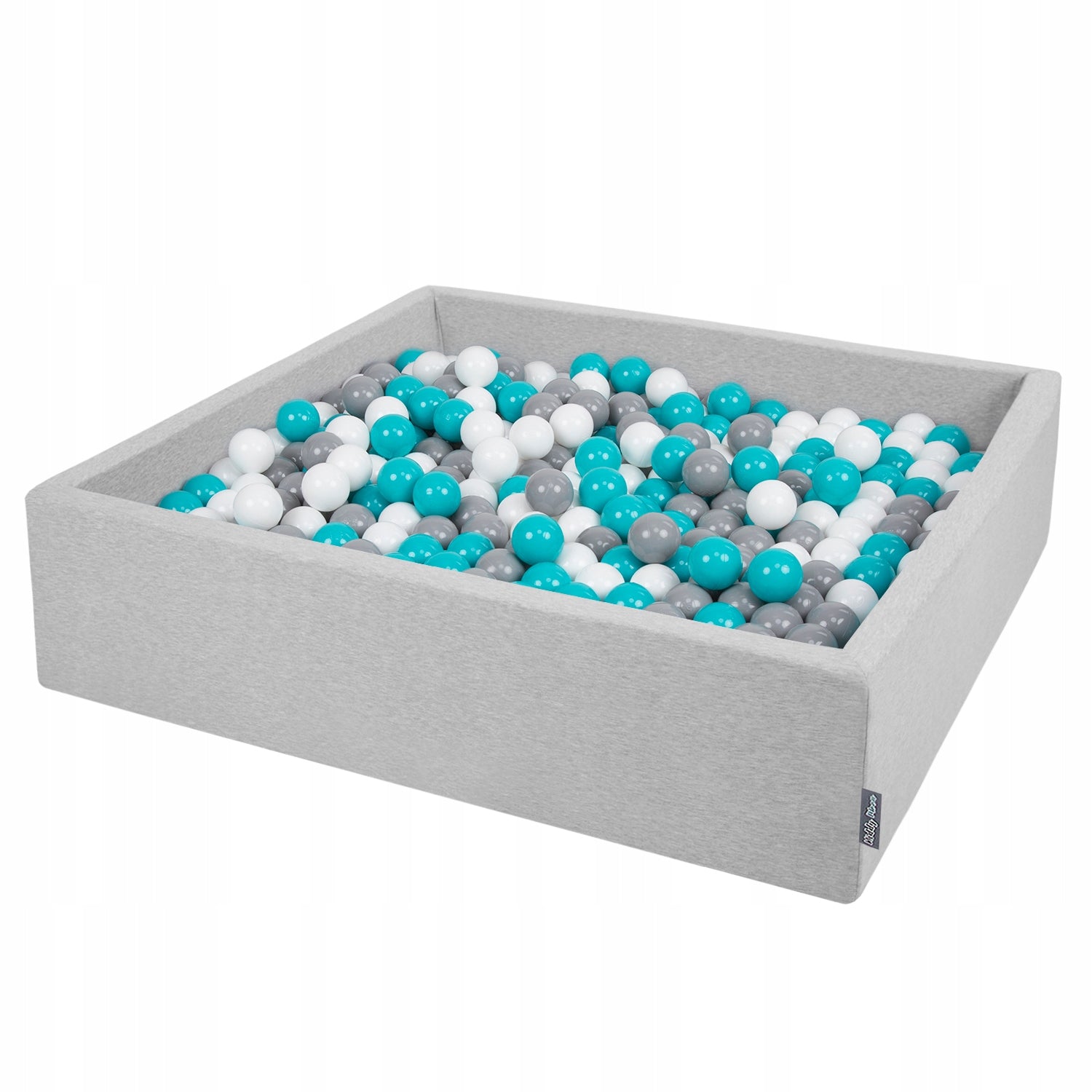 KiddyMoon Putplasčio Kvadratas Baseinas Su Kamuoliukais 120x30cm/1000 Kamuolių ∅7cm. Prekė sertifikuota, Pagaminta ES, Šviesiai pilka:Pilka-Balta-Turkio spalva