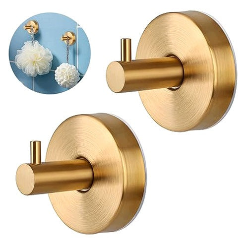 SUCTION CUP HOOKS GOLD BATHROOM TOWEL HOOKS SET OF 2