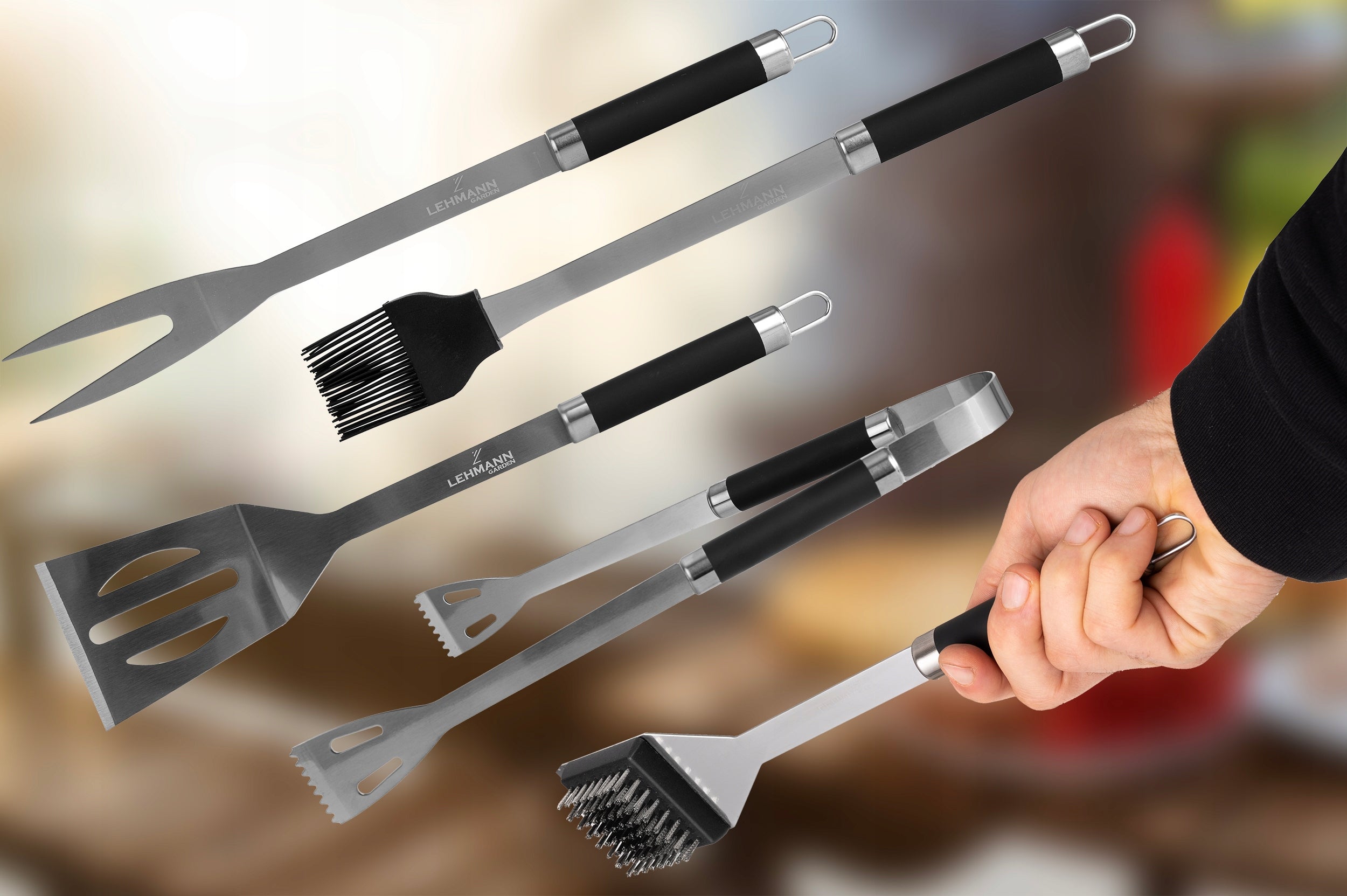 SUITCASE CUTLERY SET ACCESSORIES FOR GRILL XXL UTENSILS CUTLERY STEEL Manufacturer code AKCESORIAGRILL_BLACK