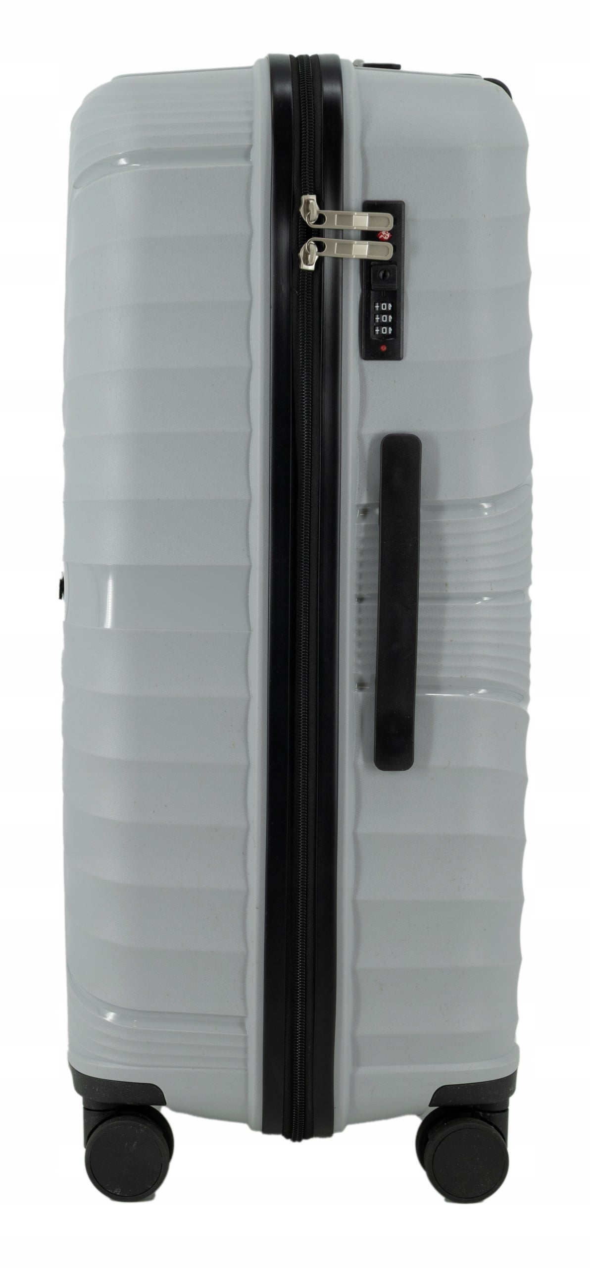 SUITCASE LARGE PP TRAVEL ON WHEELS LIGHT LUGGAGE POLYPROPYLENE TSA GREY 89L Depth (shorter edge) 30 cm