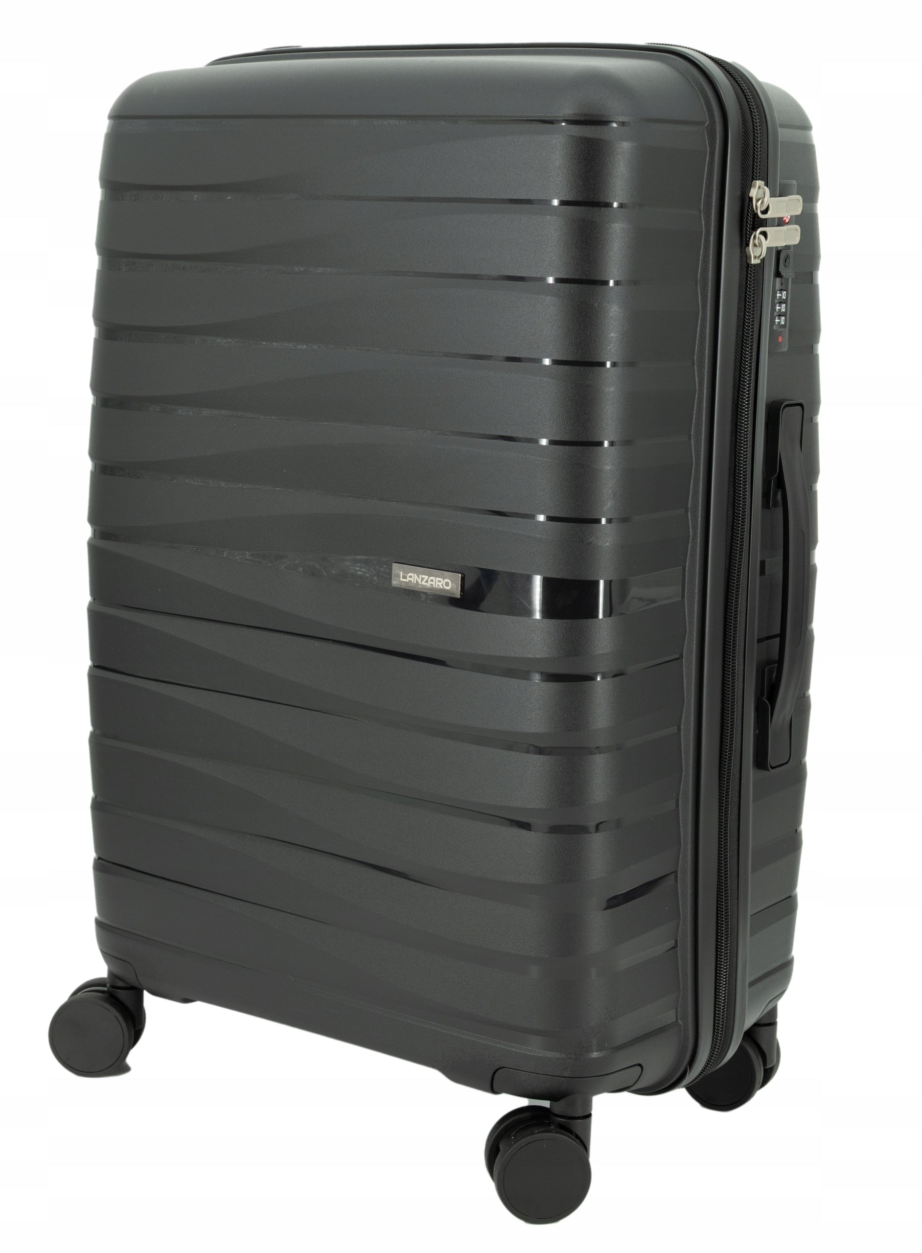 SUITCASE LARGE TRAVEL WHEELS LIGHT LUGGAGE POLYPROPYLENE TSA LANZARO BLACK 91L Packaging status original