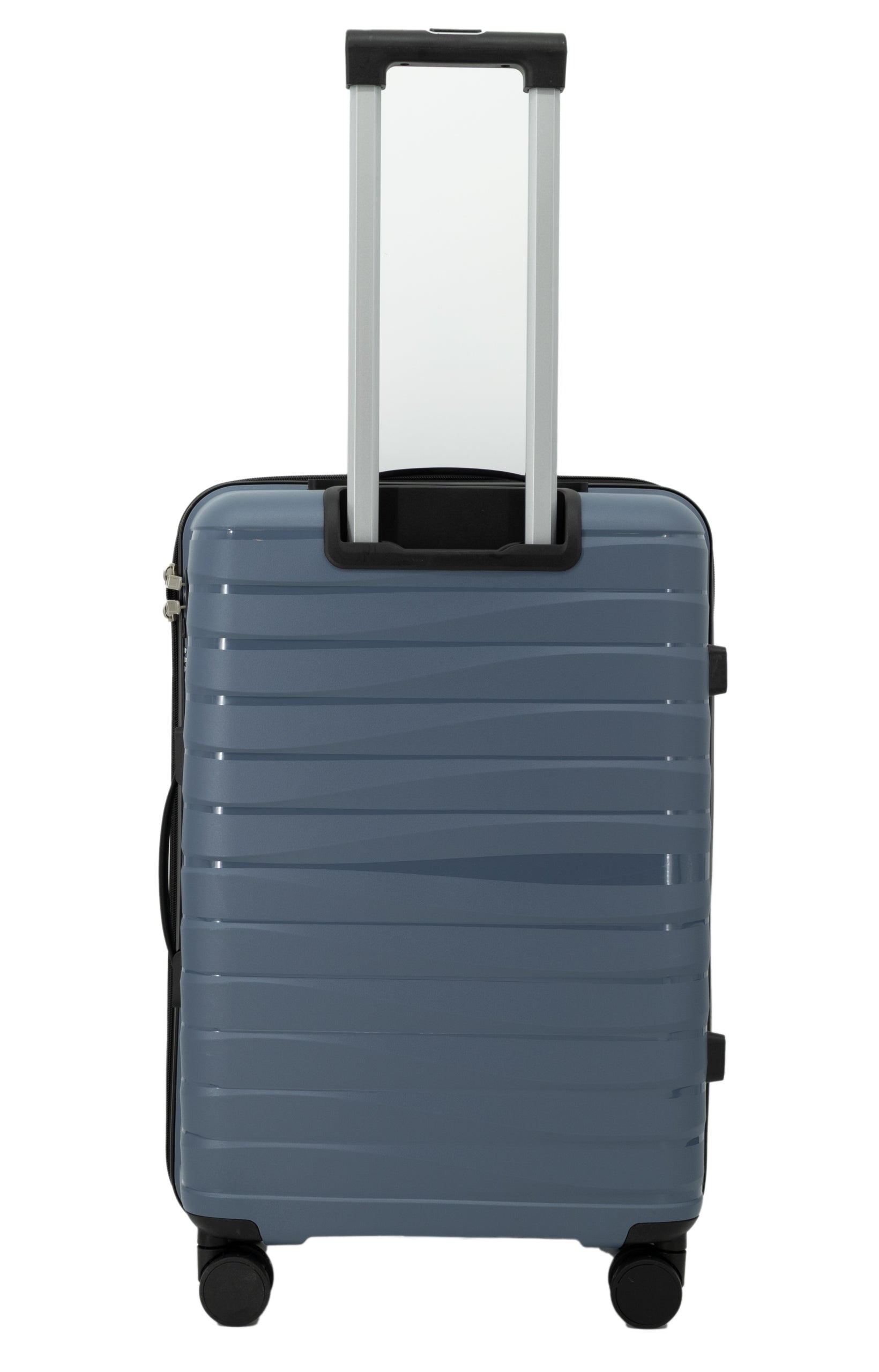 SUITCASE MEDIUM TRAVEL LIGHT WHEELS LUGGAGE POLYPROPYLENE TSA LANZARO NAVY BLUE Model PP019 M GRANATOWY