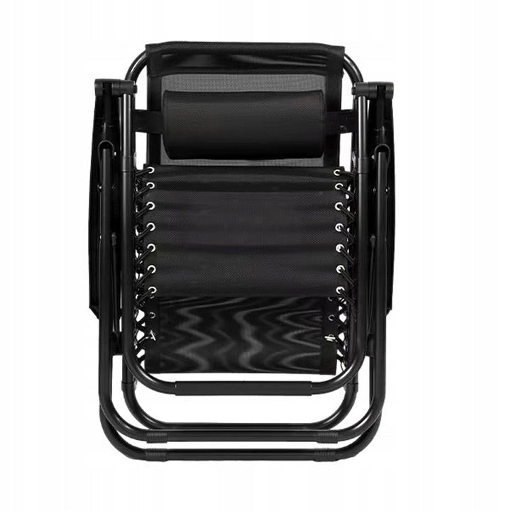 SUN LOUNGER BEACH CHAIR FOLDING PATIO CHAIR WITH CUSHION STAND Color black