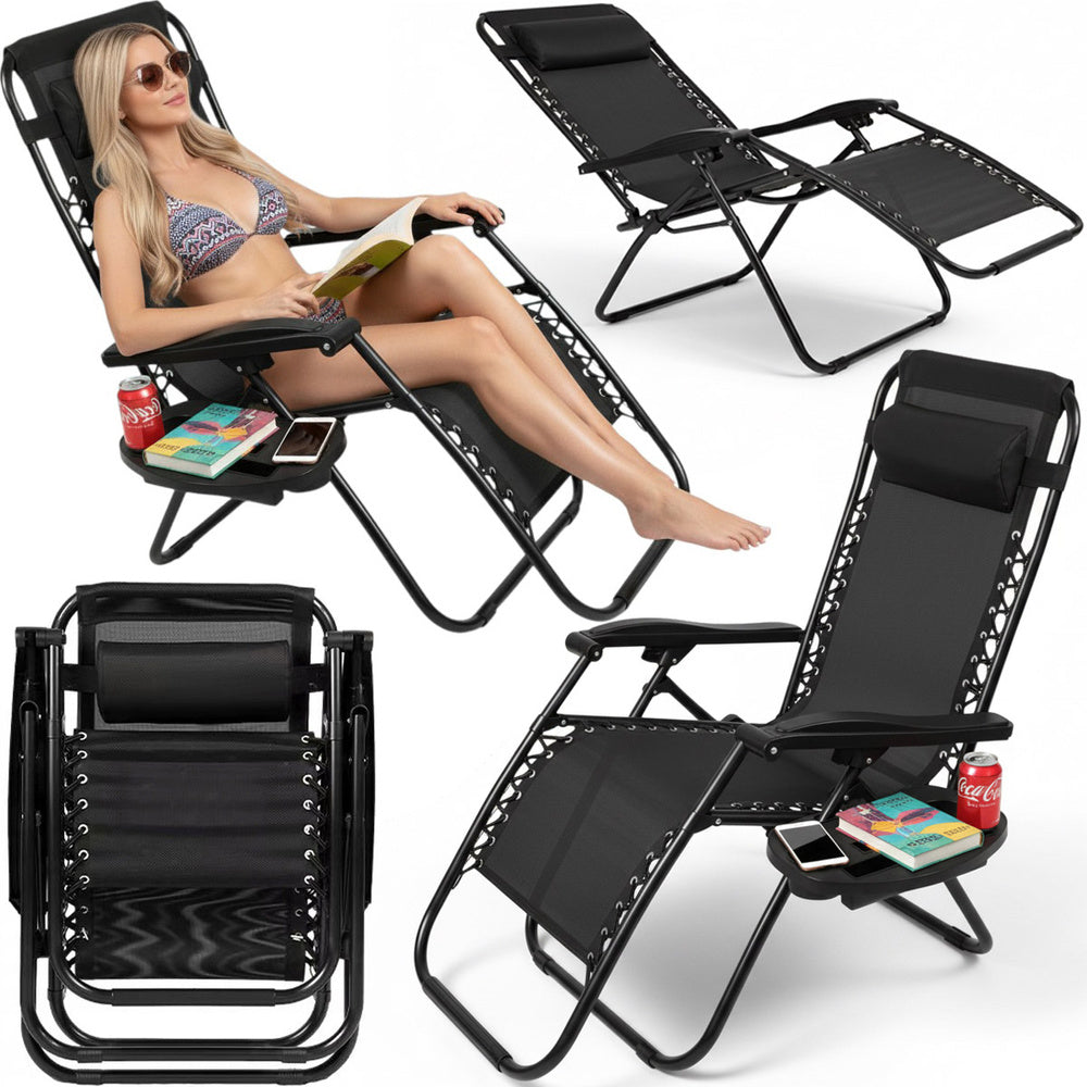 SUN LOUNGER BEACH CHAIR FOLDING PATIO CHAIR WITH CUSHION STAND Packaging status original