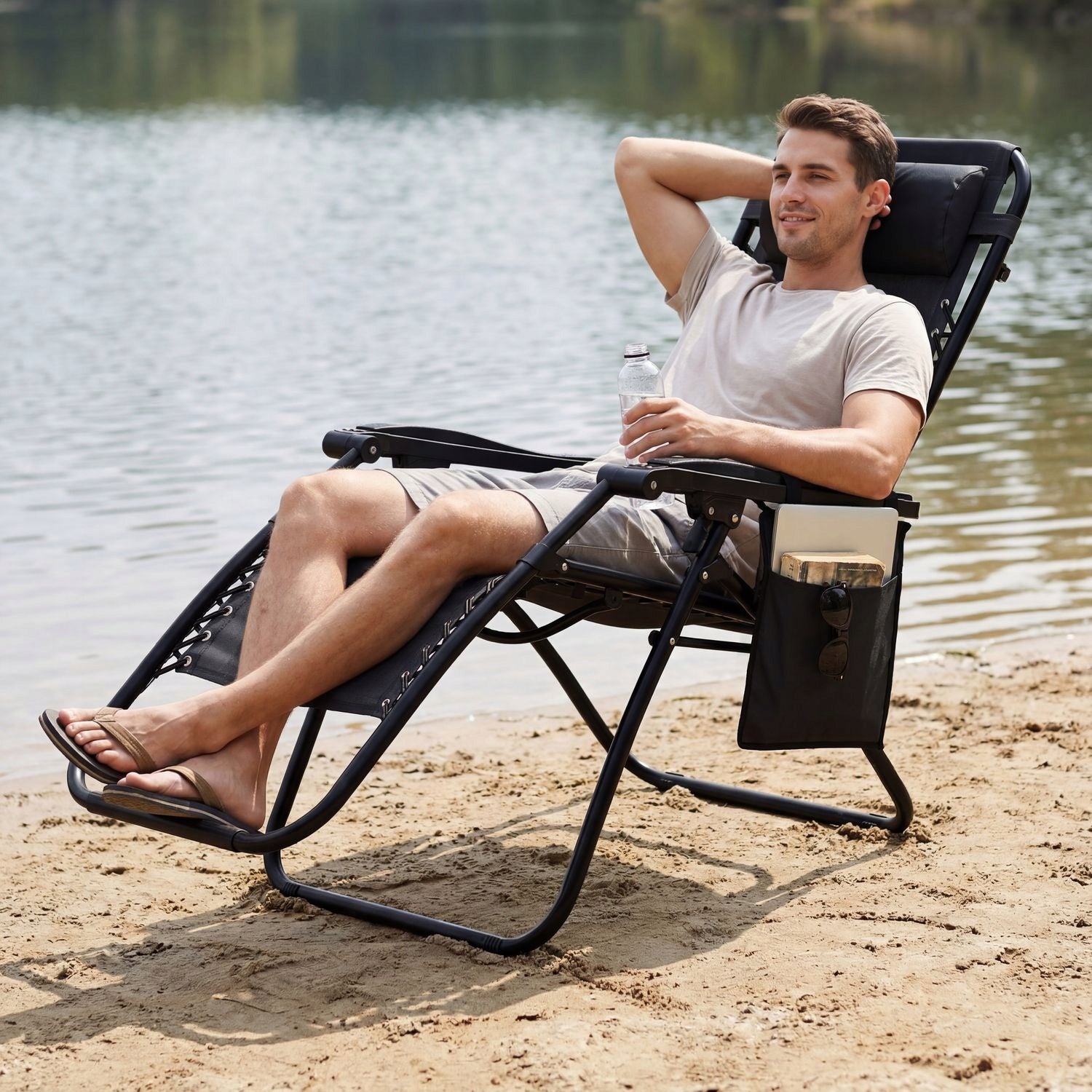 SUN LOUNGER BEACH CHAIR FOLDING ZERO GRAVITY ADJUSTABLE LUVERNO Brand Luverno