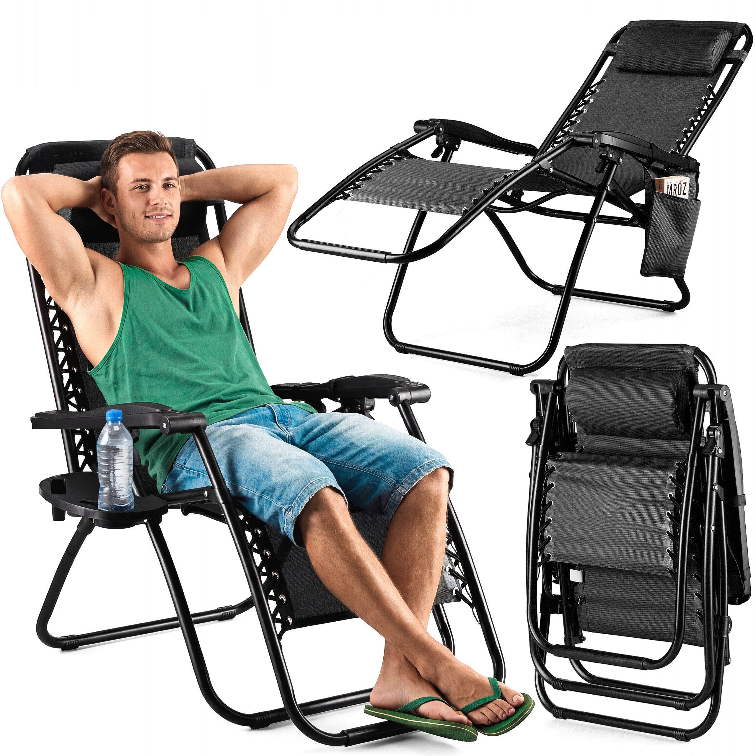 SUN LOUNGER BEACH CHAIR FOLDING ZERO GRAVITY ADJUSTABLE LUVERNO