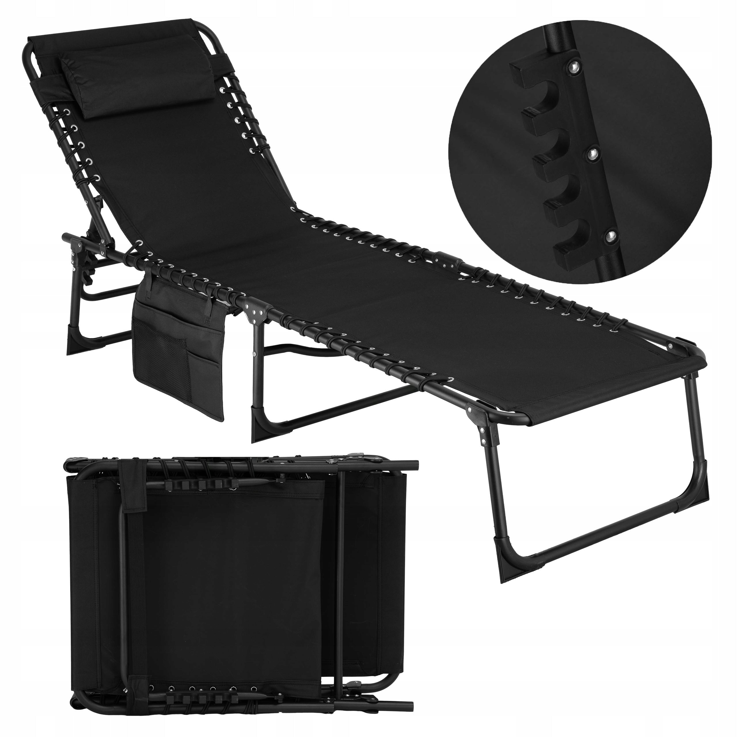 SUN LOUNGER GARDEN CHAIR FOLDING BLACK WITH TERRACE ADJUSTMENT BALCONY BEACH