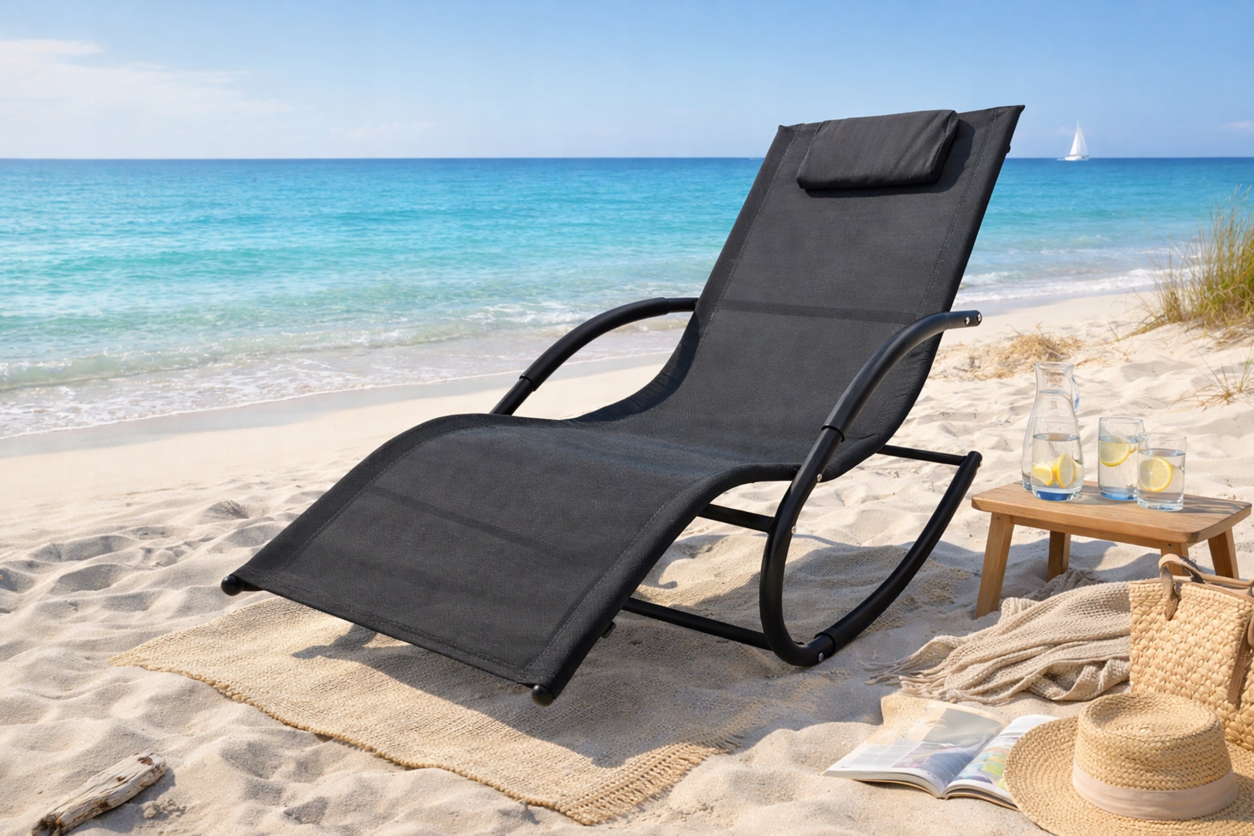 SUN LOUNGER GARDEN ROCKING CHAIR MODERN COUCH ZERO GRAVITY ROCKY BLACK Kind sunbed