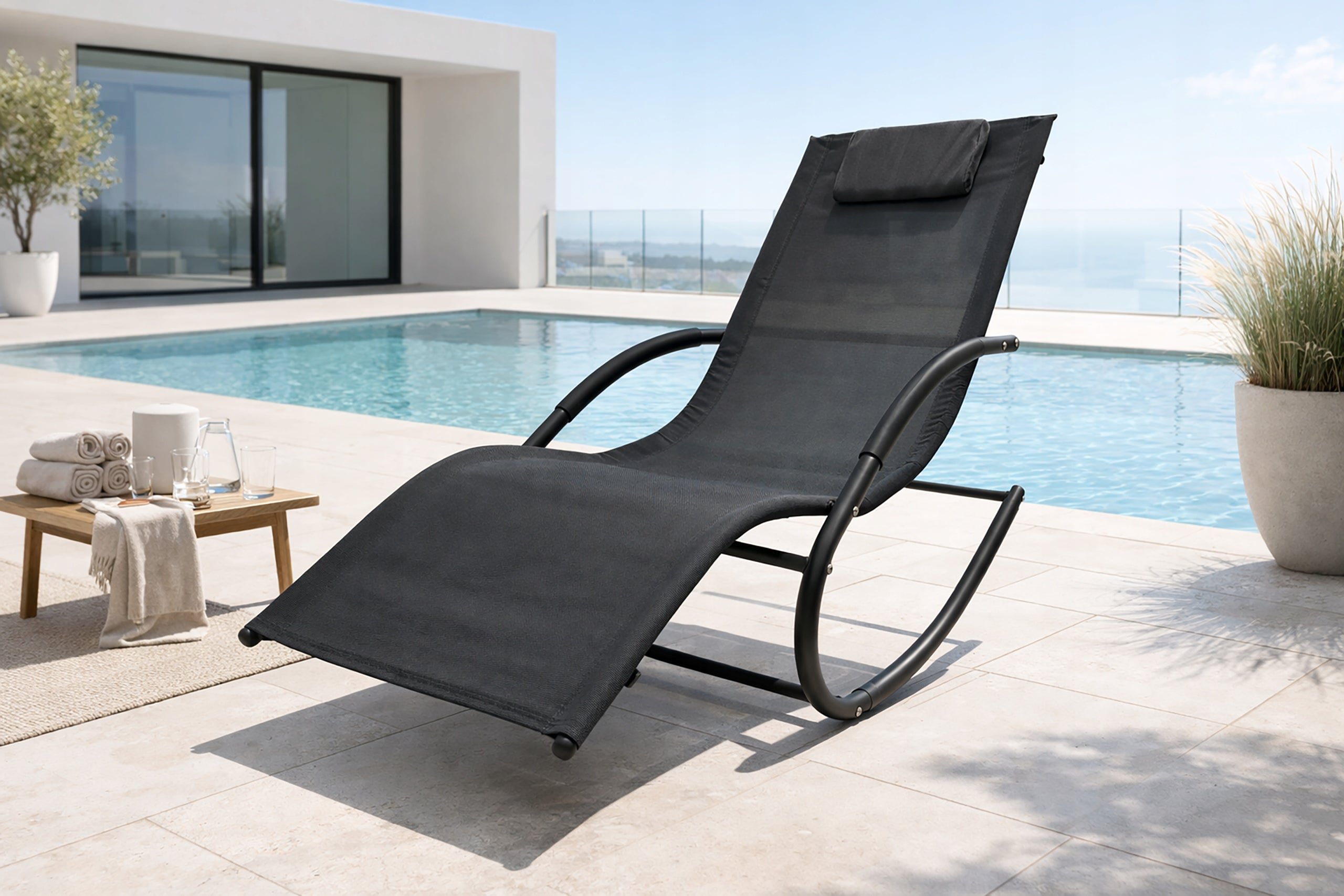 SUN LOUNGER GARDEN ROCKING CHAIR MODERN COUCH ZERO GRAVITY ROCKY BLACK Model ROCKY