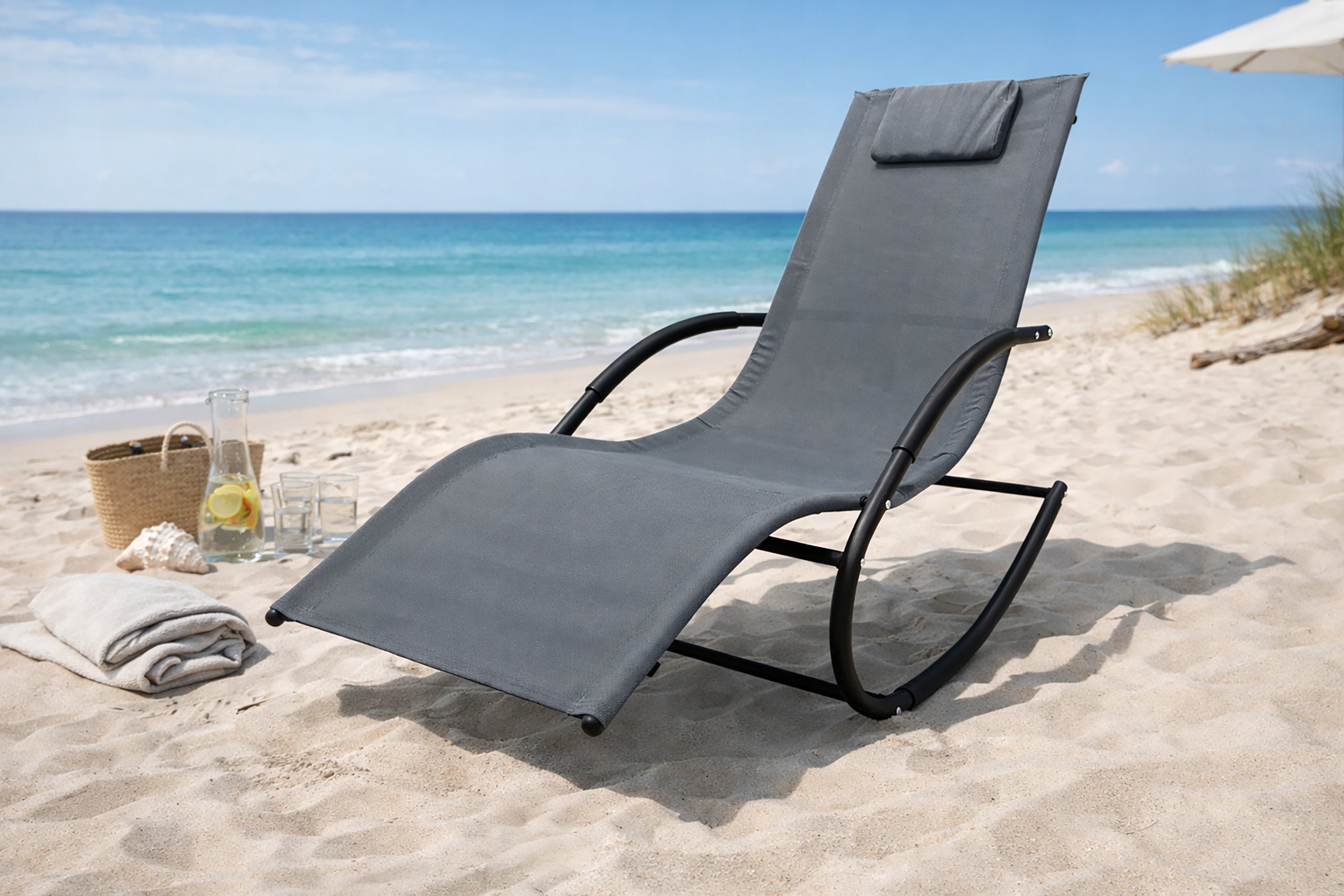 SUN LOUNGER GARDEN ROCKING CHAIR MODERN COUCH ZERO GRAVITY ROCKY GREY Kind sunbed
