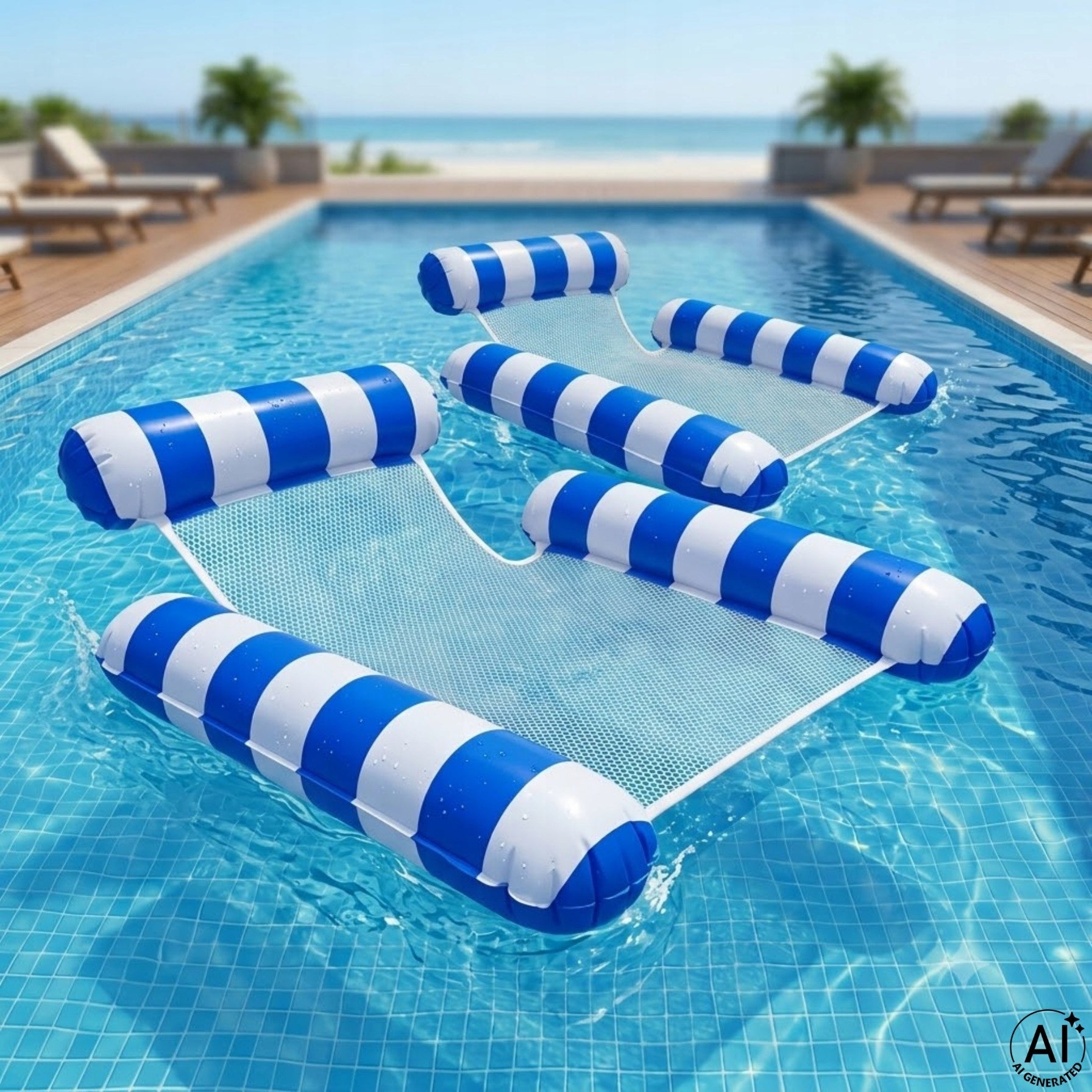 SUN LOUNGER INFLATABLE FOR POOL HAMMOCK WATER MATTRESS CHAIR FLOATING BLUE Brand Ikonka