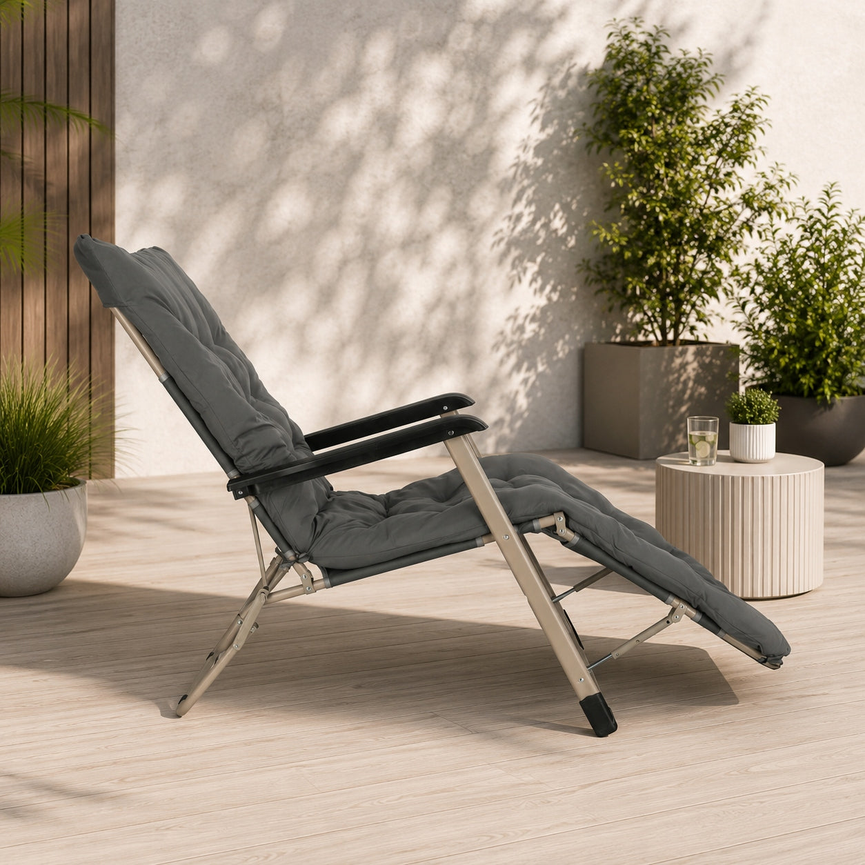 SUN LOUNGER RECLINING GARDEN CHAIR ADJUSTABLE SEATING CHAIR Terrace Garden Color gray