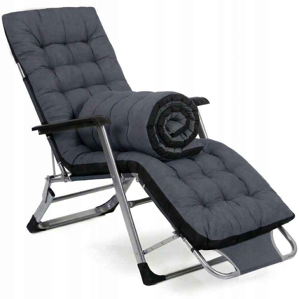 SUN LOUNGER WITH DOUBLE-SIDED CUSHION GARDEN CHAIR FOLDING LIGHT BEACH CHAIR Model L-044 do ogrodu rozkładany leżanka krzesło