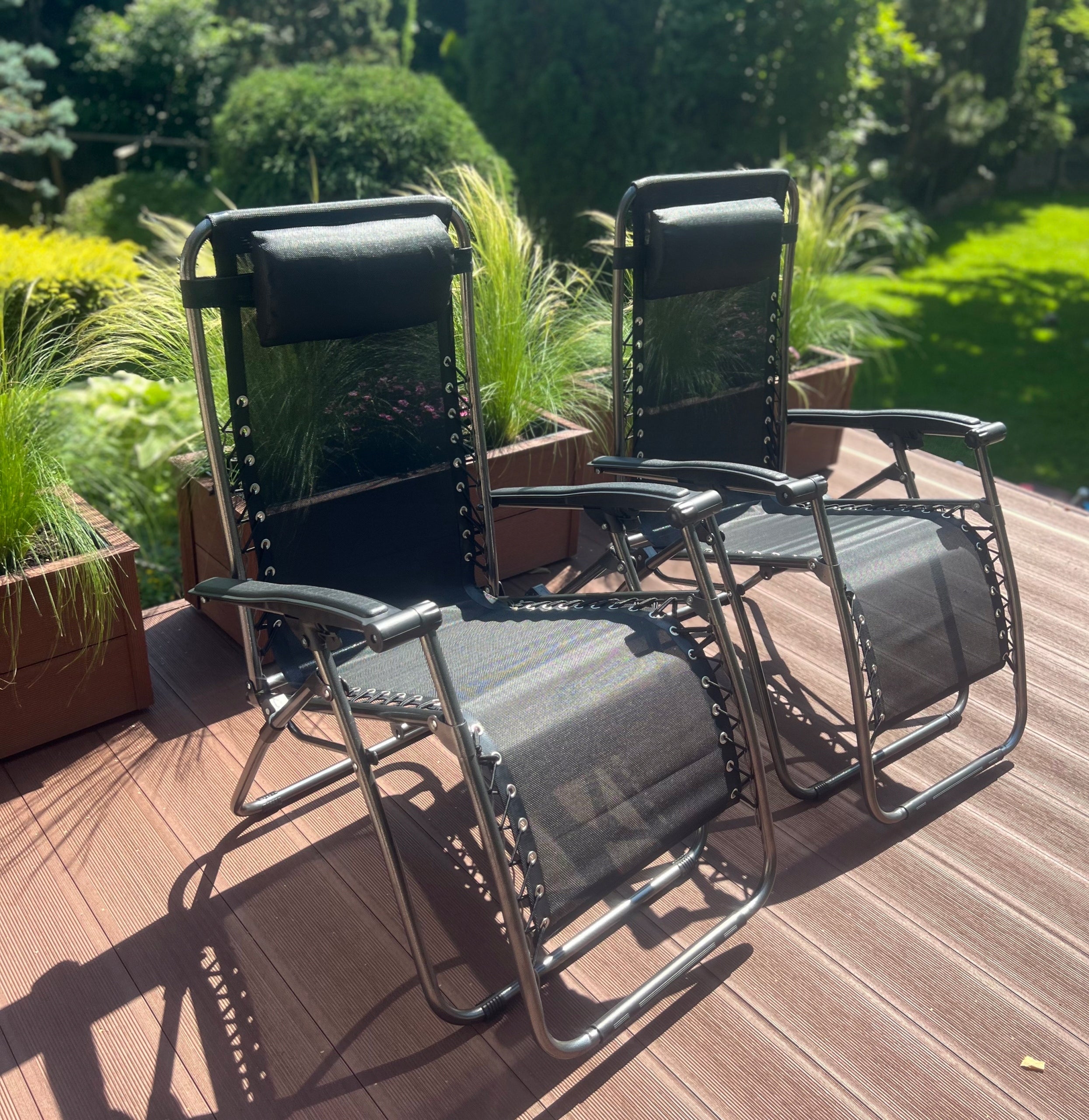 SUN LOUNGERS GARDEN FOLDING COMFORTABLE CHAIR FOLDING BLACK 2 PCS Brand no brand