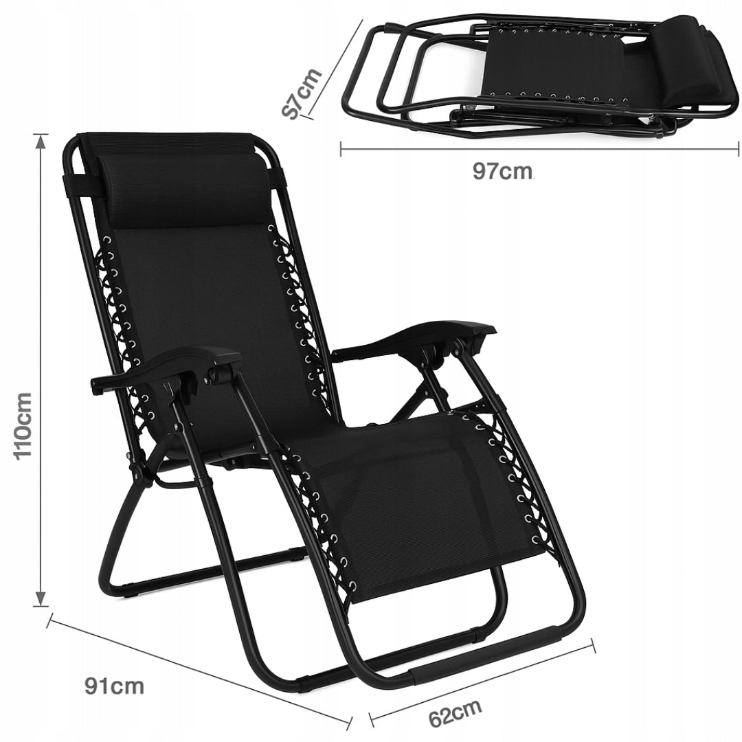 SUN LOUNGERS GARDEN FOLDING COMFORTABLE CHAIR FOLDING BLACK 2 PCS Color black