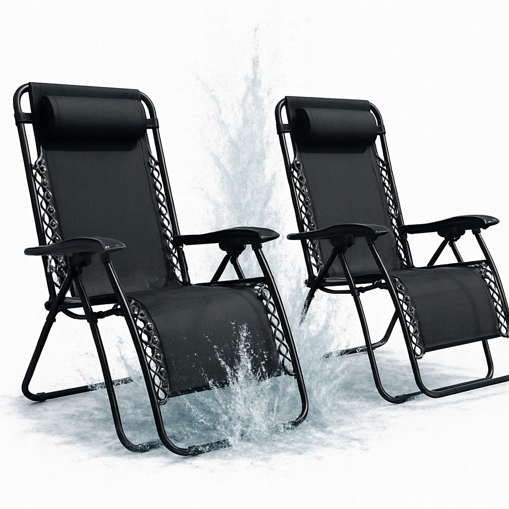 SUN LOUNGERS GARDEN FOLDING COMFORTABLE CHAIR FOLDING BLACK 2 PCS