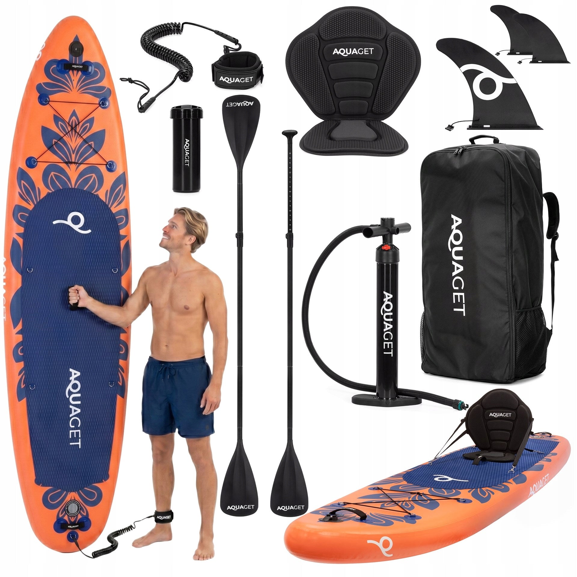 SUP BOARD 350 cm PUMPED WITH SWIMMING SEAT PADDLE STAND UP SET