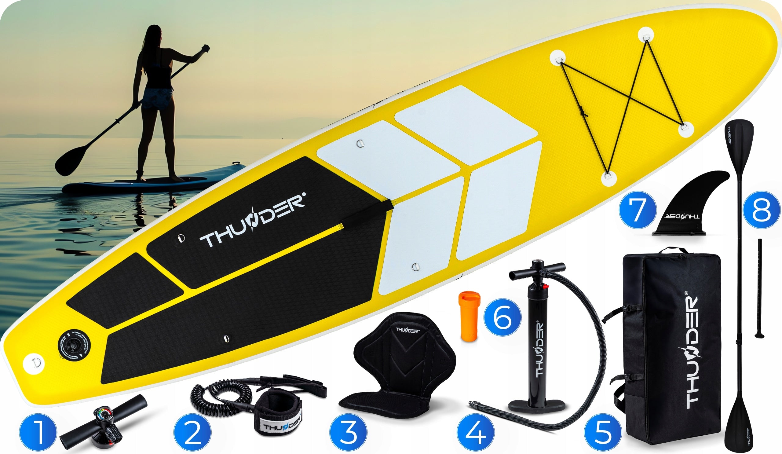 SUP BOARD FOR SWIMMING PUMPED WITH SEAT SET PADDLE PUMP 320 CM Brand Thunder