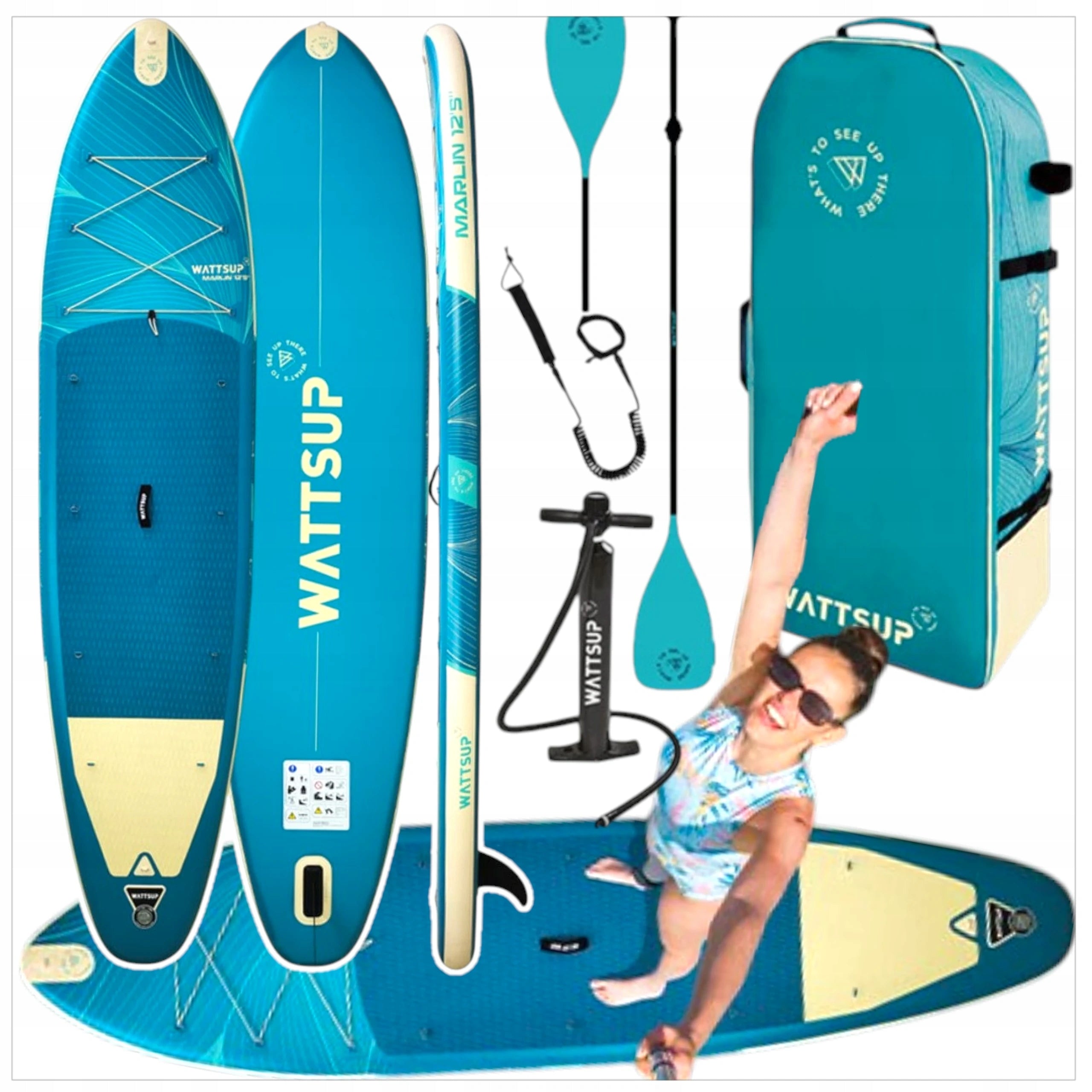 SUP BOARD WATTSUP 378cm MARLIN 12,5 KAYAK 4IN1 PADDLE PUMP BAG LANYARD