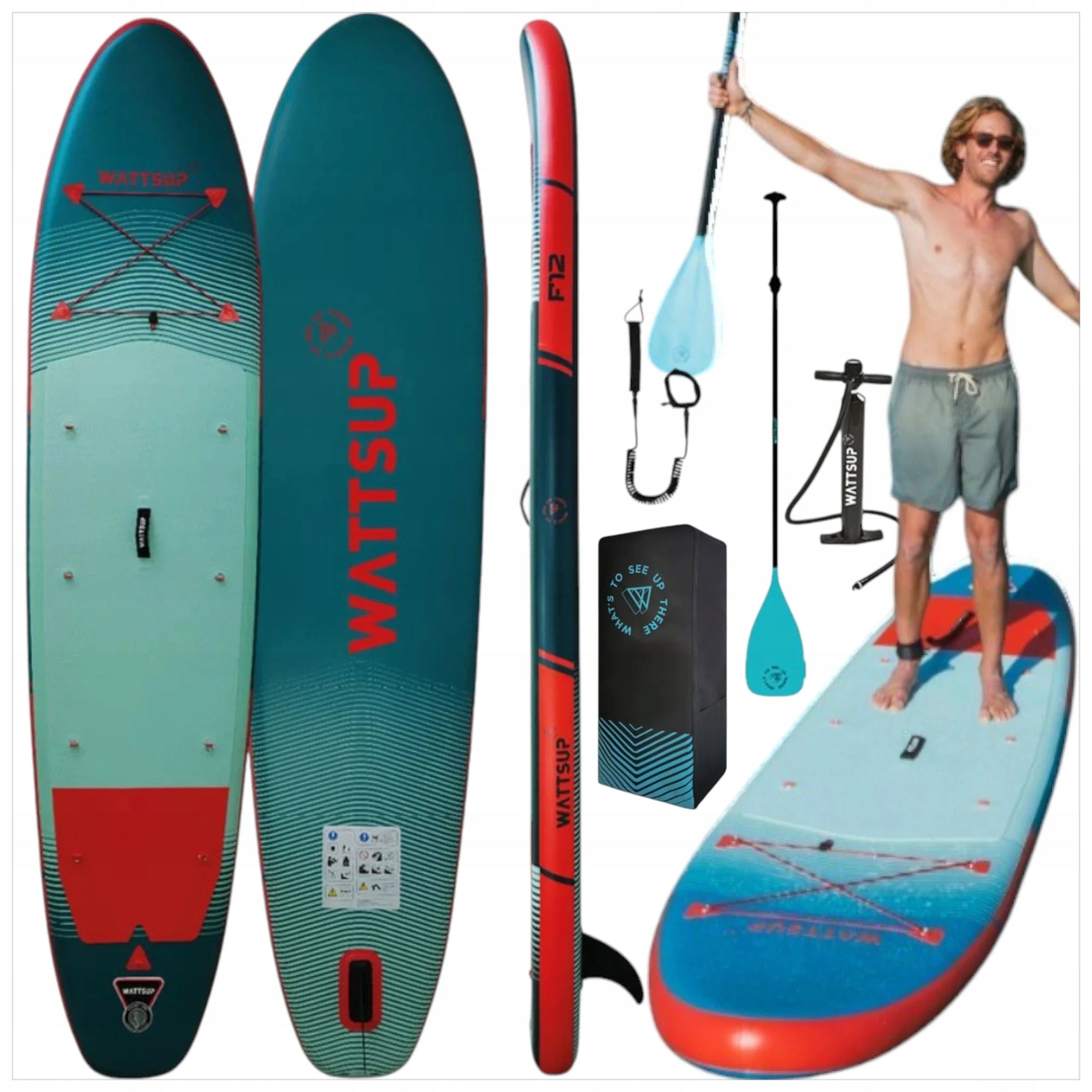 SUP BOARD WATTSUP F12 366cm PADDLE 12 SET 4IN1 PADDLE PUMP BAG LANYARD