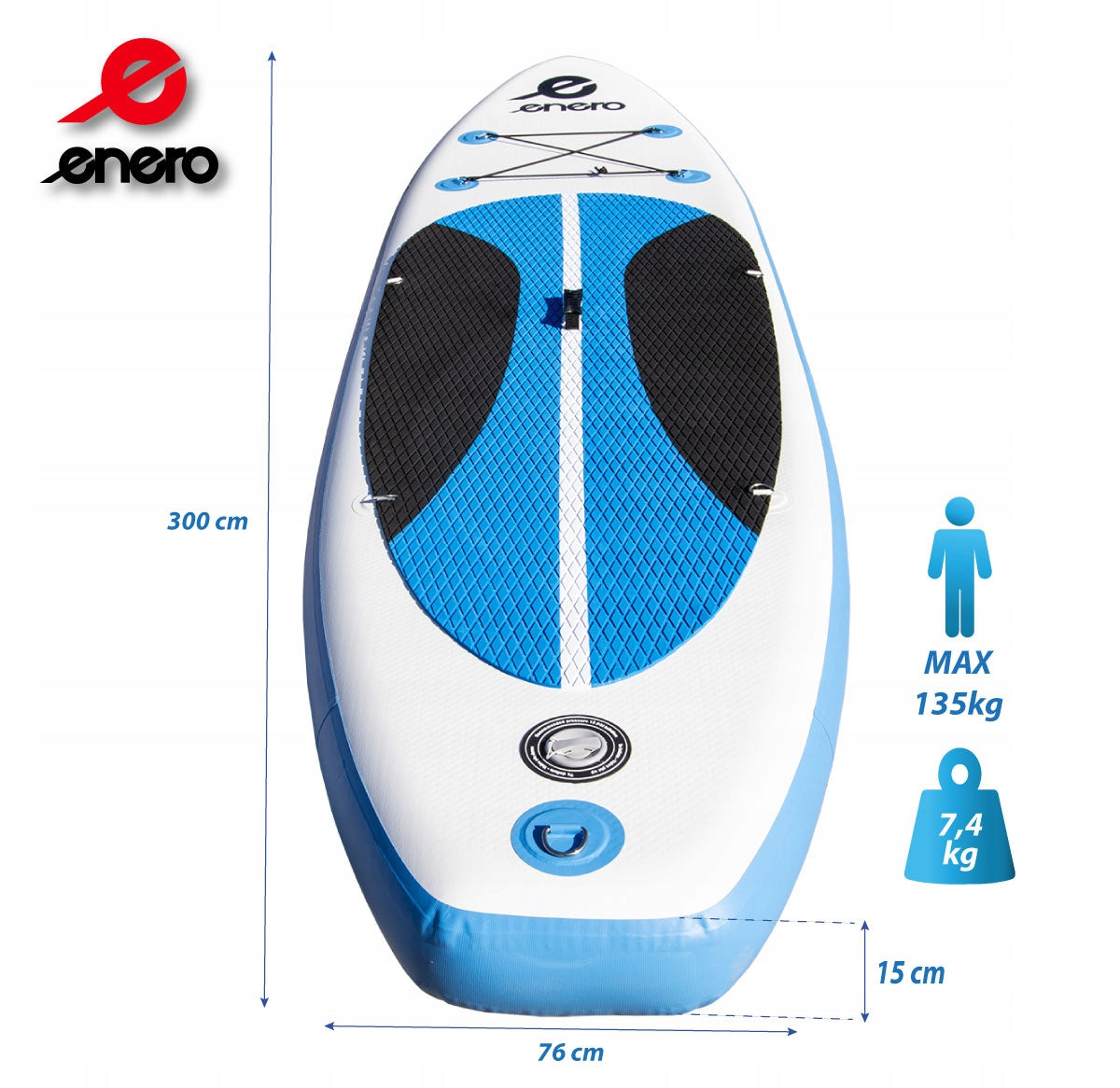 SUP BOARD pumped 300x76x15 cm to 130kg white-blue + paddle + backpack Brand Enero