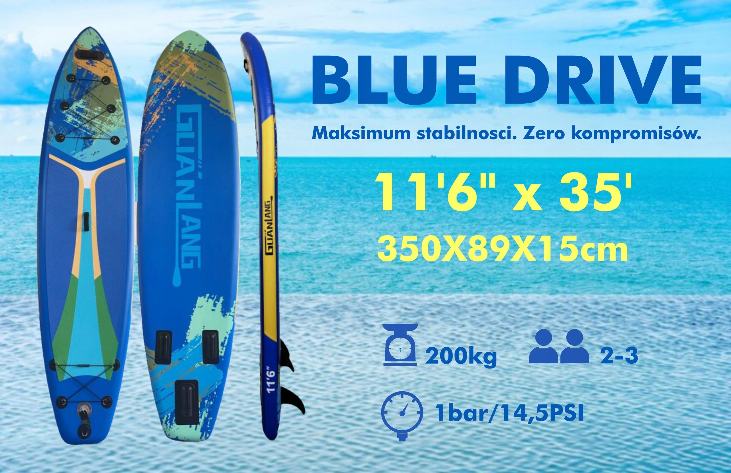 SUP Blue Drive BOARD 350cm 11,6” pumped PADDLE BOARD +ACCESSORIES Stable Packaging status original