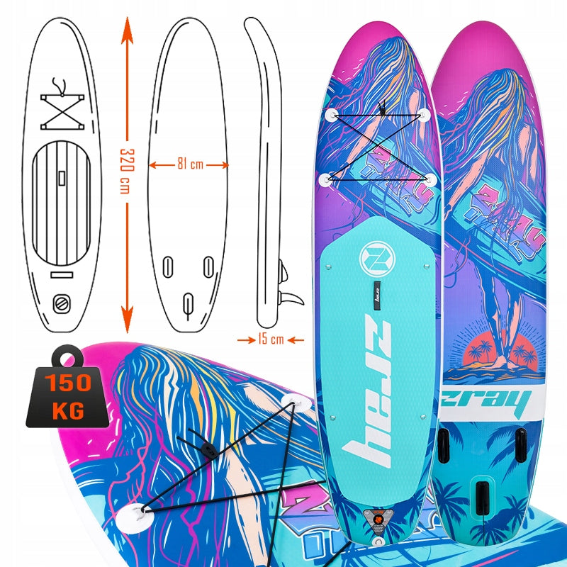 SUP QUEEN BOARD FOR SWIMMING STAND UP PADDLE INFLATABLE PUMPED 320CM SET Packaging status original