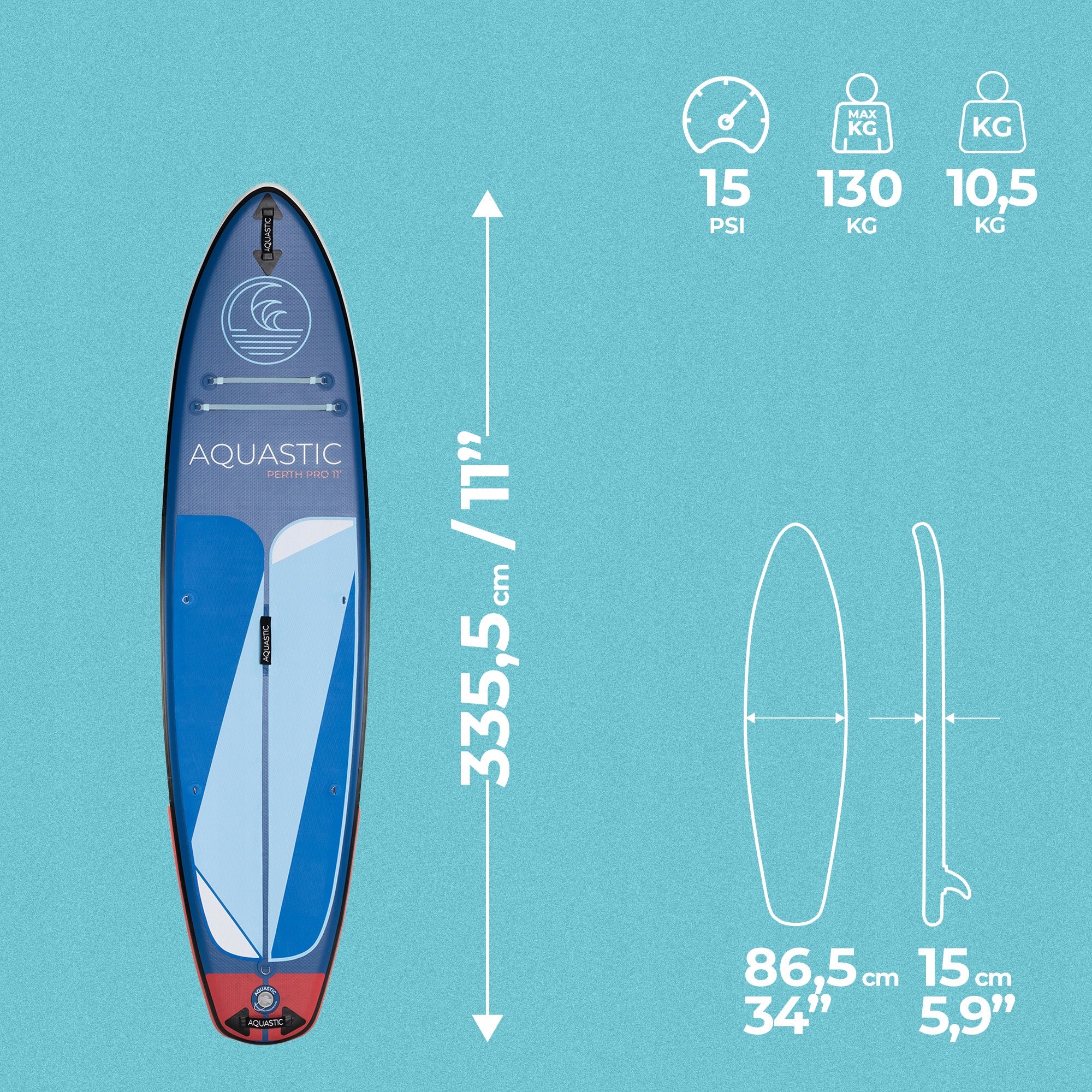 SUP board AQUASTIC Perth Pro 11' allround blue 335 cm NON-SLIP Manufacturer code AQS-B4I007-BL