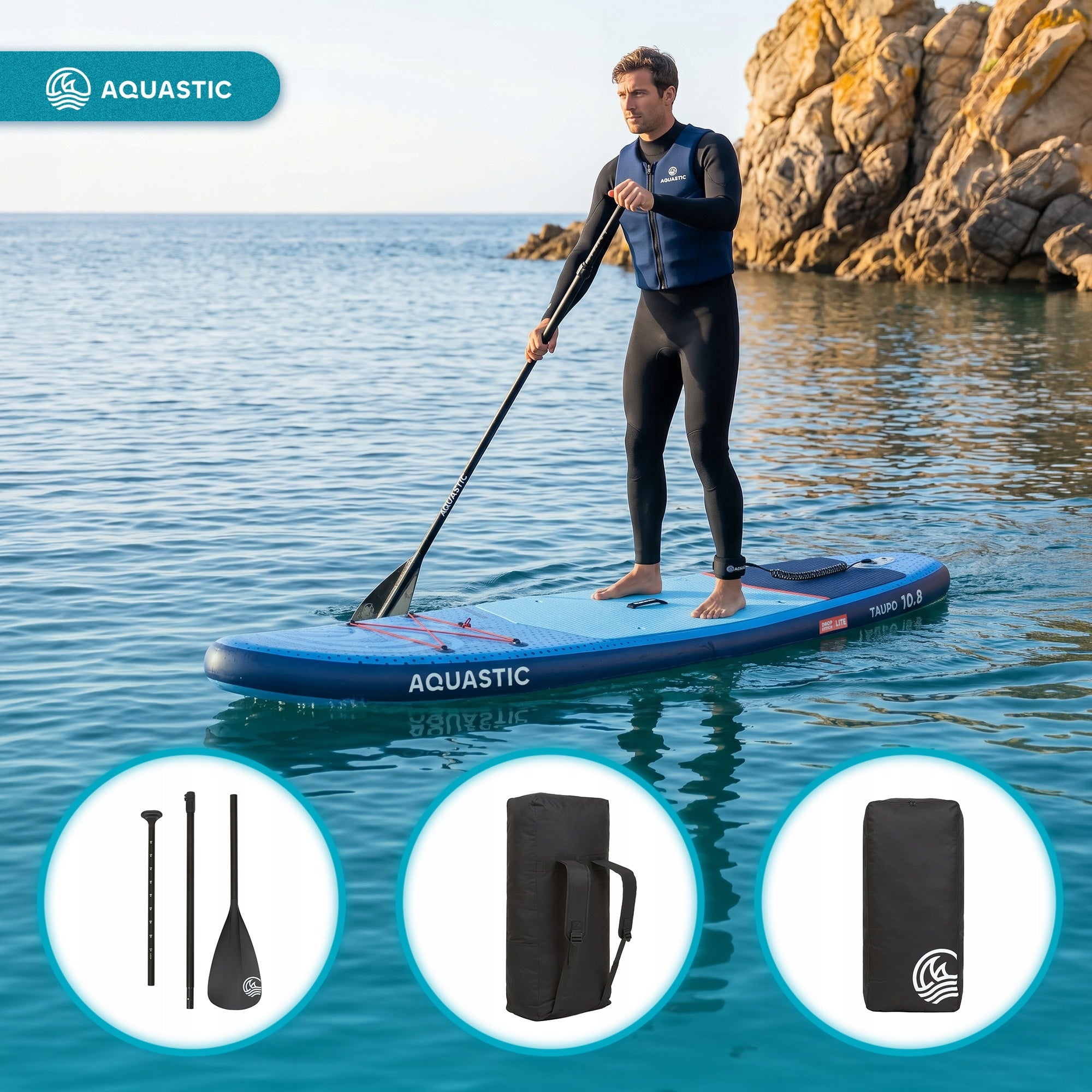 SUP board AQUASTIC Taupo 10'8" allround 325cm SWIMMING PUMPED SET Manufacturer code AQS-B6I001-BL