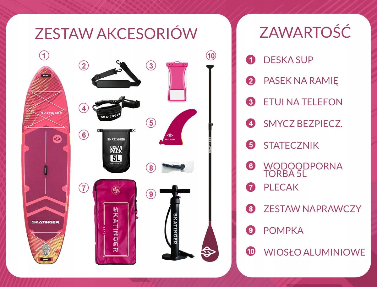 SUP board Skatinger Prana Meteor Pink 350x89x15 cm 11'6'' Yoga pumped with Manufacturer code SK9003