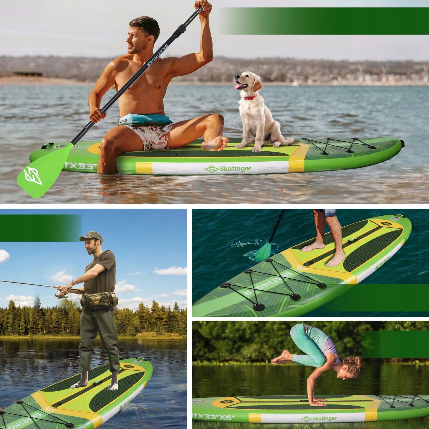 SUP board pumped SKATINGER Plan S Green 11' 335x84x15 cm touring with paddles Model touring