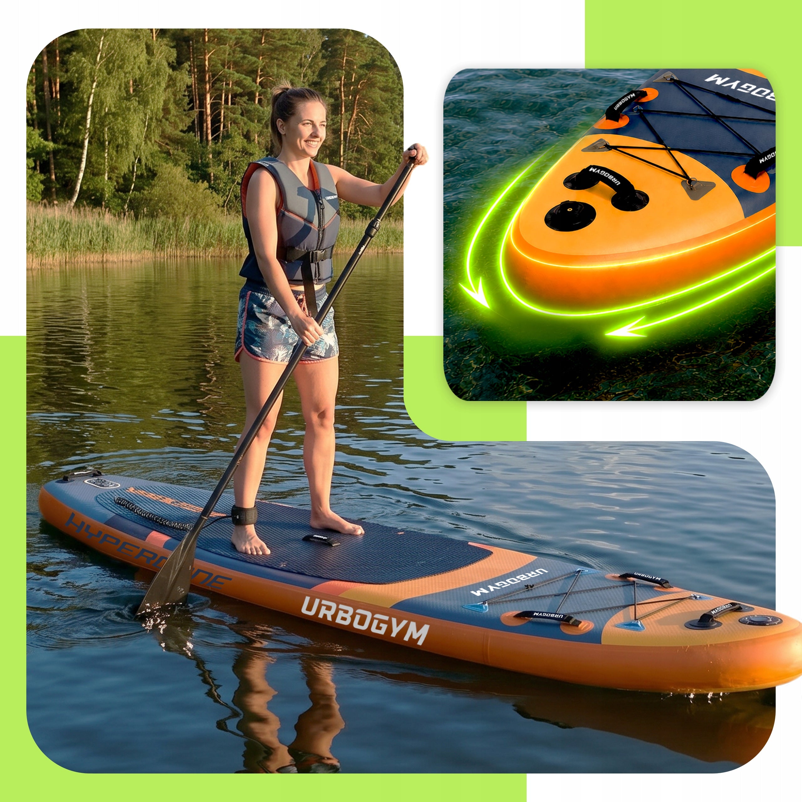 SUP board pumped for swimming paddle board 350cm GoPro URBOGYM Hypercane Packaging status original