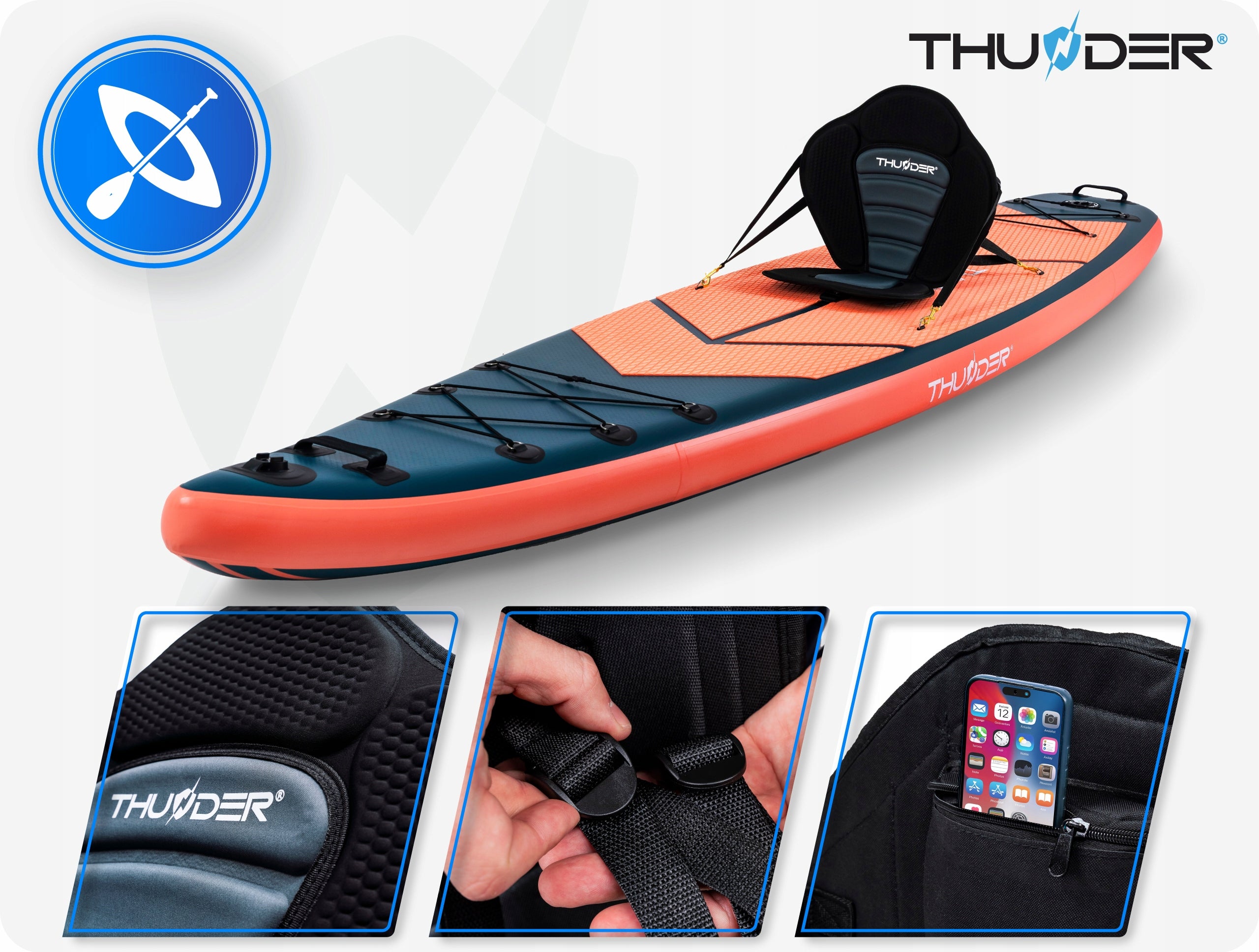 SUP board pumped for swimming paddle board 365 cm seat GoPro THUNDER Model MISTY