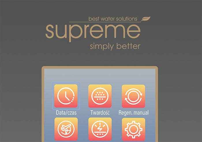 SUPREME RIVA 29L, WATER SOFTENER, UP-FLOW, BY-PASS, MENU PL, DIALECT 10 YEARS Packaging status original