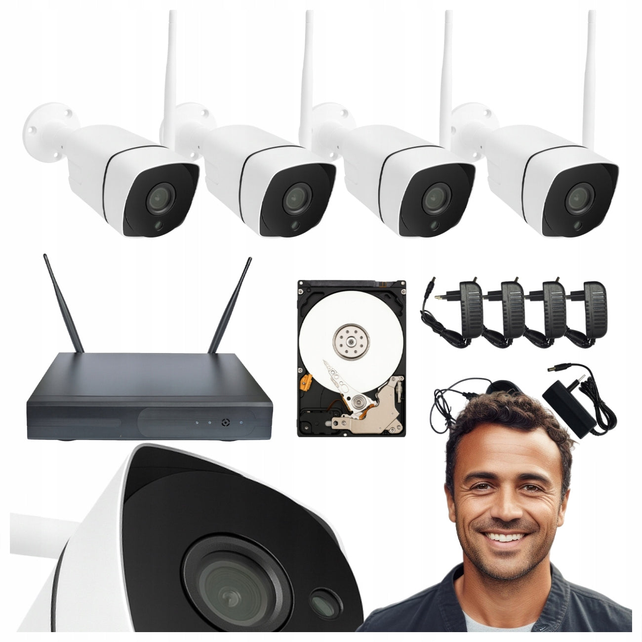 SURVEILLANCE CAMERAS SET OF 4 WIRELESS HD WIFI CAMERAS 1TB drive