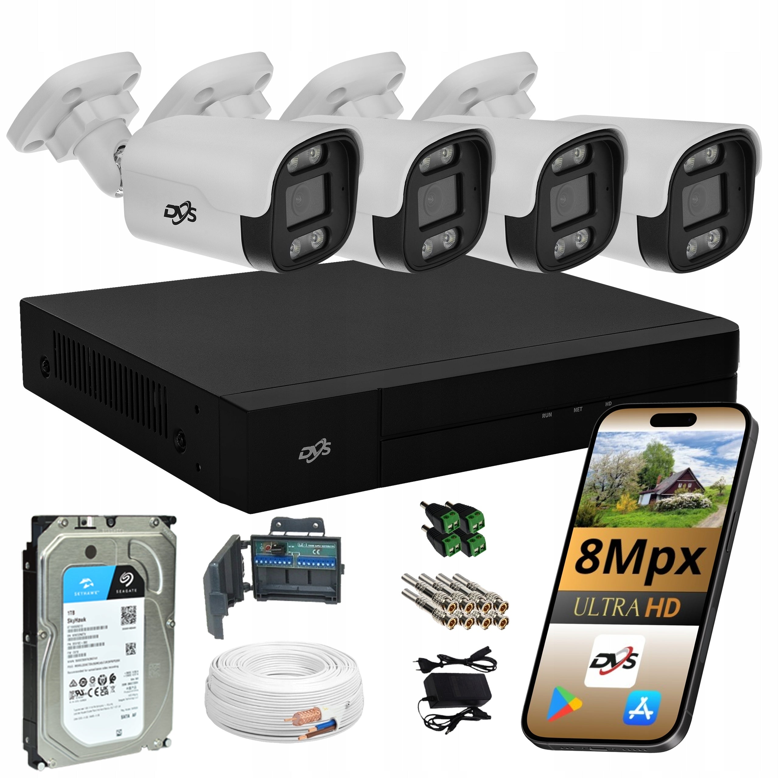 SURVEILLANCE KIT 4 ANALOG OUTDOOR CAMERAS 8Mp HOME MONITORING 1TB