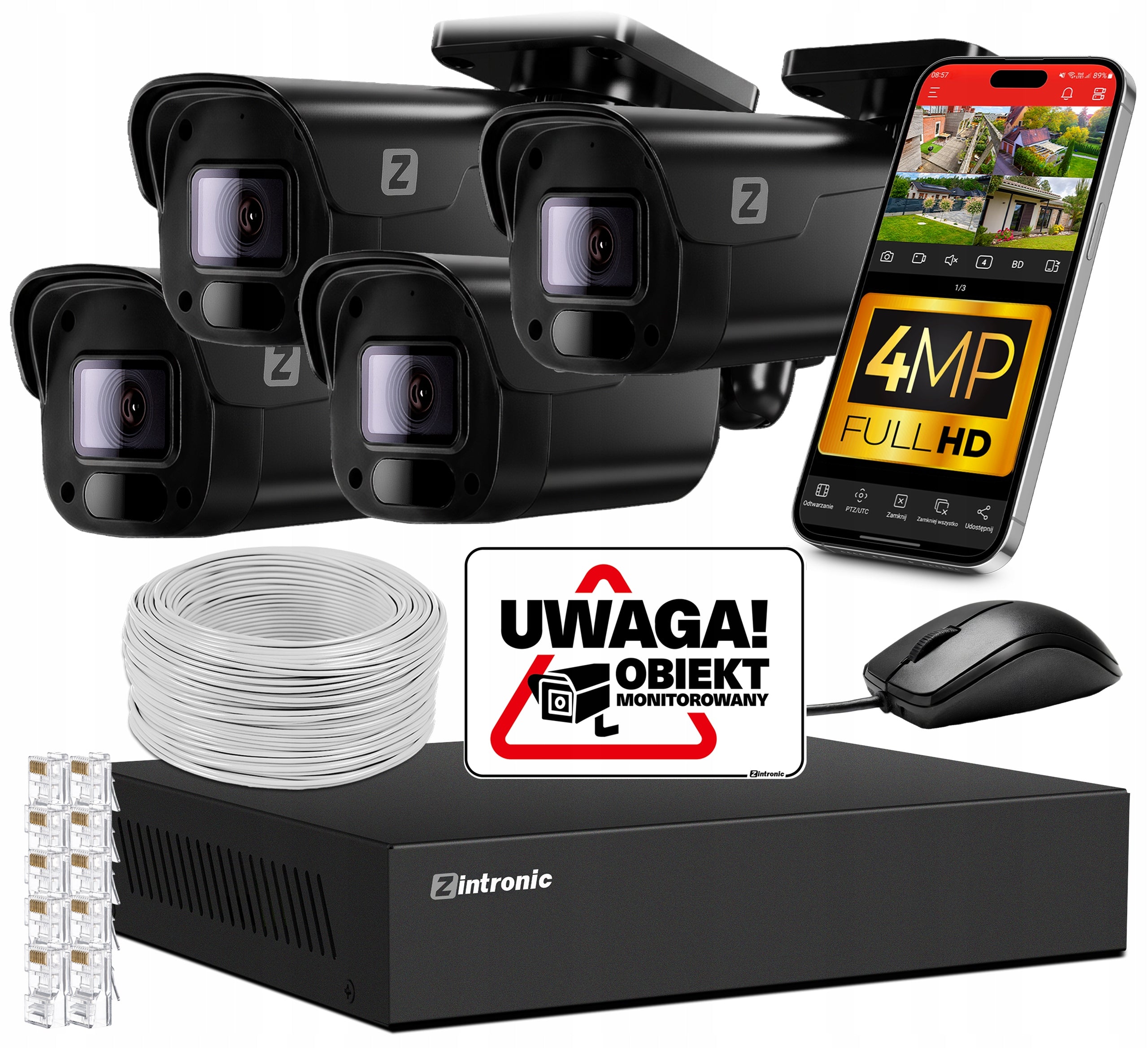 SURVEILLANCE KIT 4MPx IP POE 4 CAMERAS PREVIEW 2560*1440 BLACK