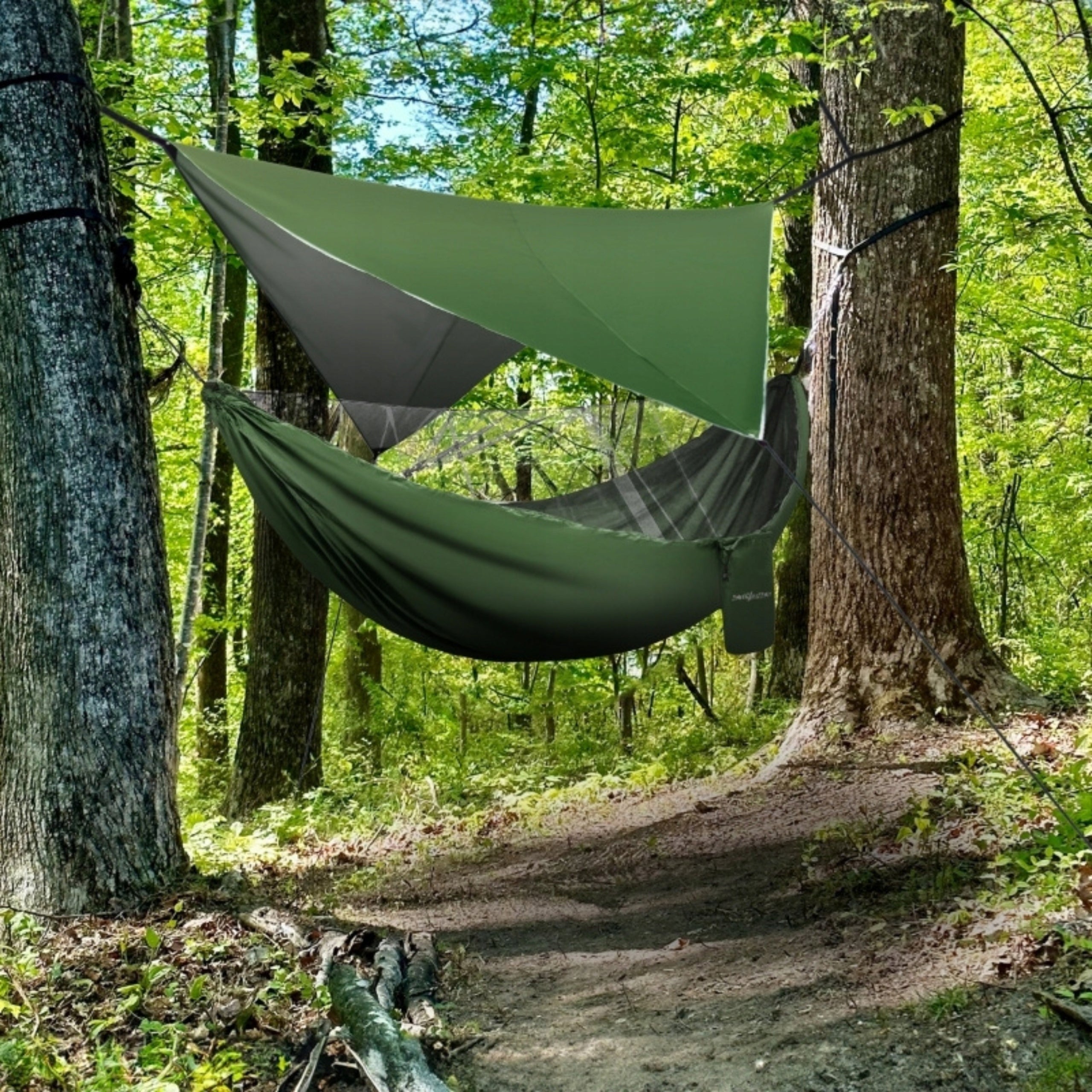 SURVIVAL HIKING HAMMOCK WITH MOSQUITO NET +TRAVEL TARP LIGHTWEIGHT AND PORTABLE Model Duży hamaka turystyczny ogrodowy biwakowy - zestaw