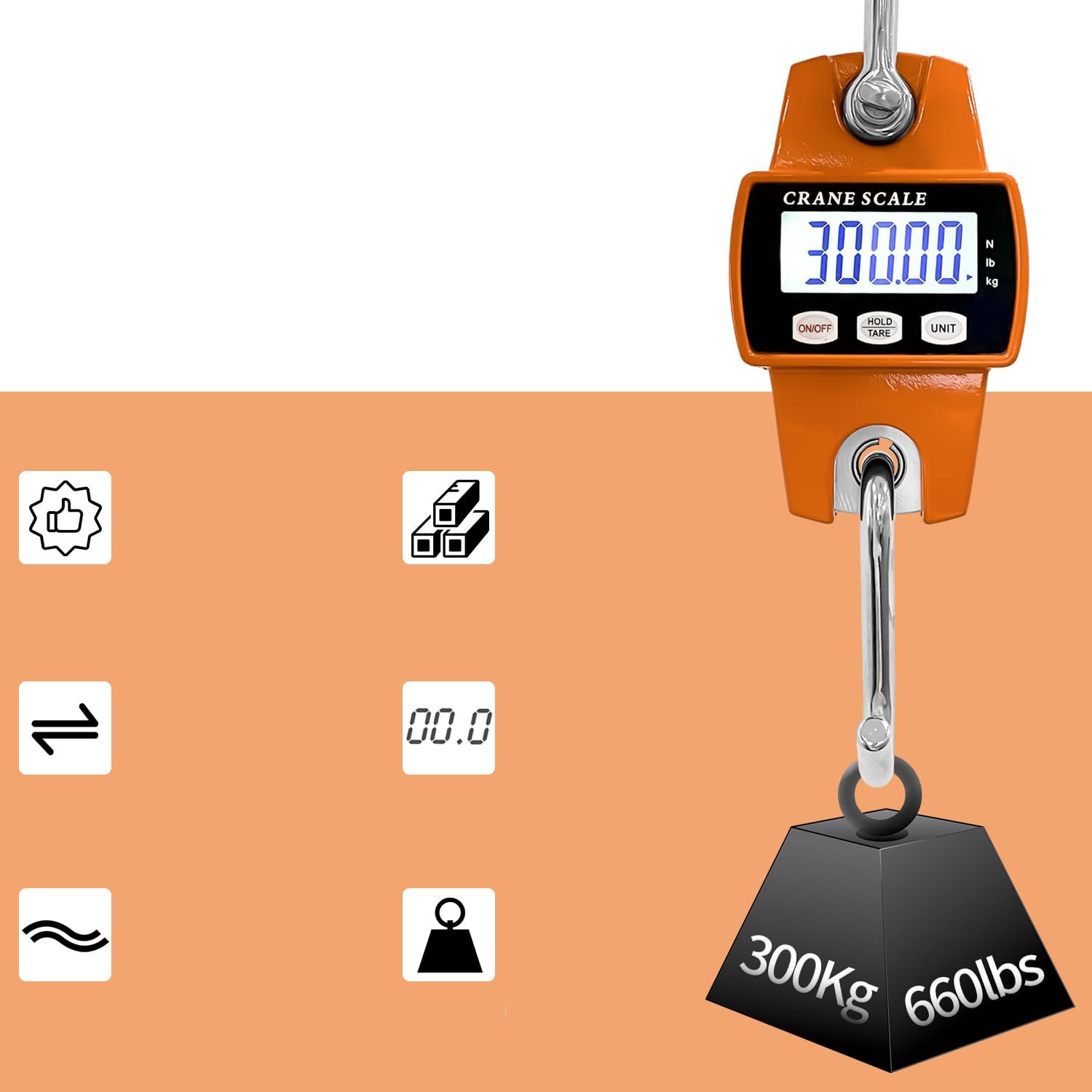 SUSPENDED WEIGHT 300 KG HOOK ELECTRONIC CRANE LCD FOR PALLETS AND BAGS Manufacturer code Skala zawieszenia