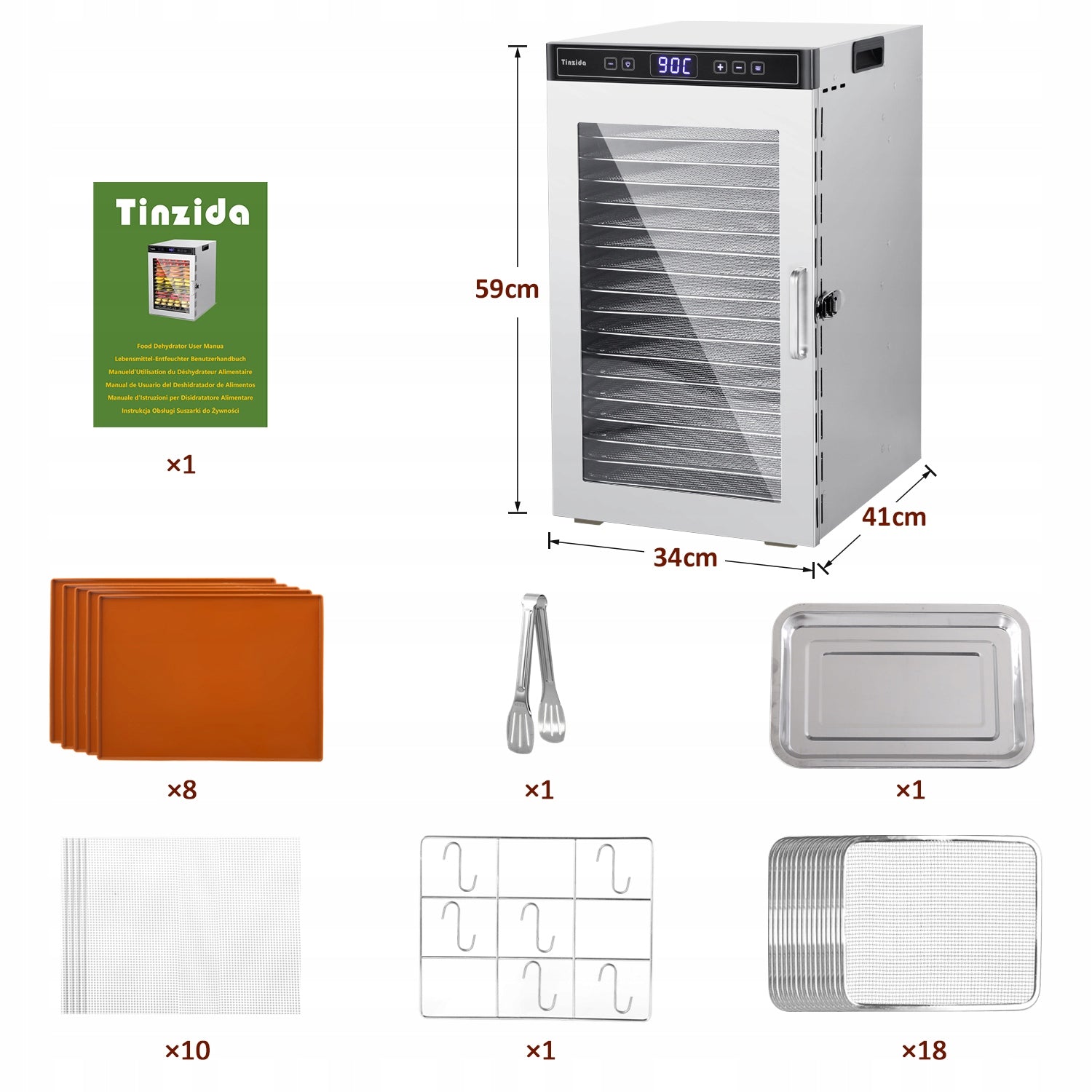 SUSZARKA DEHYDRATOR GRZYBÓW OWOCÓW ZIÓŁ WARZYW TINZIDA 18 TAC 1300W Packaging status original