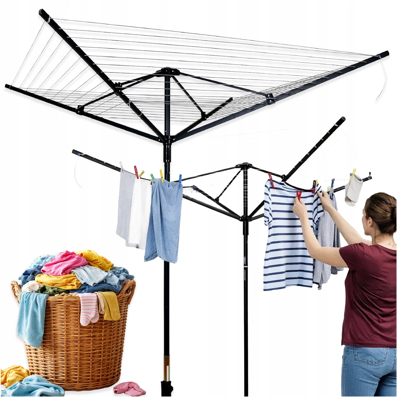 SUSZARKA NA PRANIE OGRODOWA 50M OBROTOWA ZEWNĘTRZNA XXL 4 RAMIONA TANIO Brand MEMFLOW