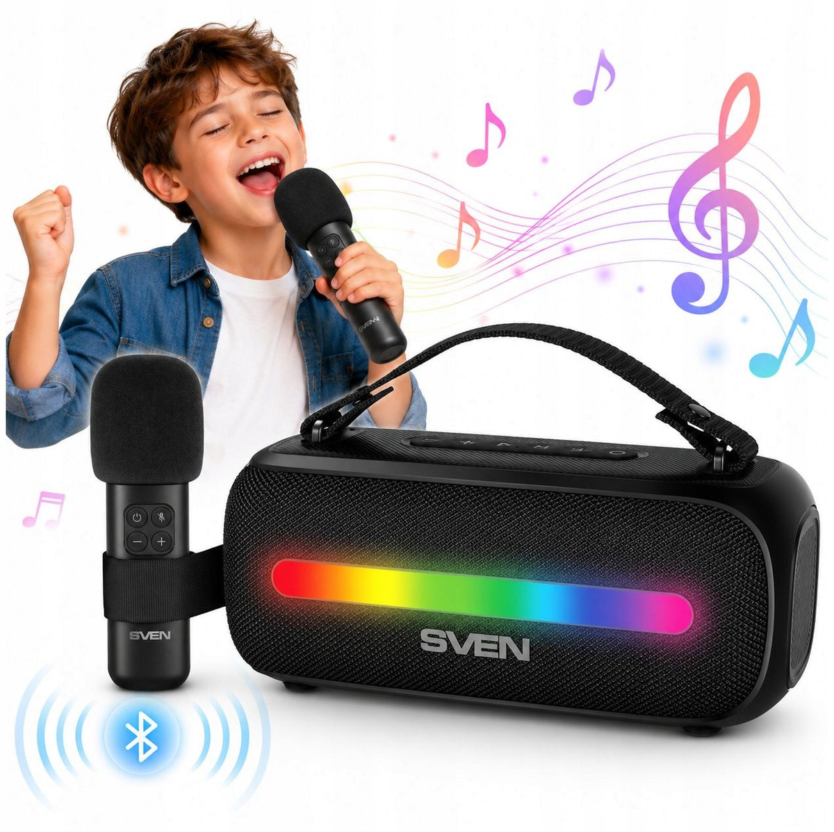 SVEN PS-255 Portable Speaker with Wireless Microphone, Bluetooth, FM