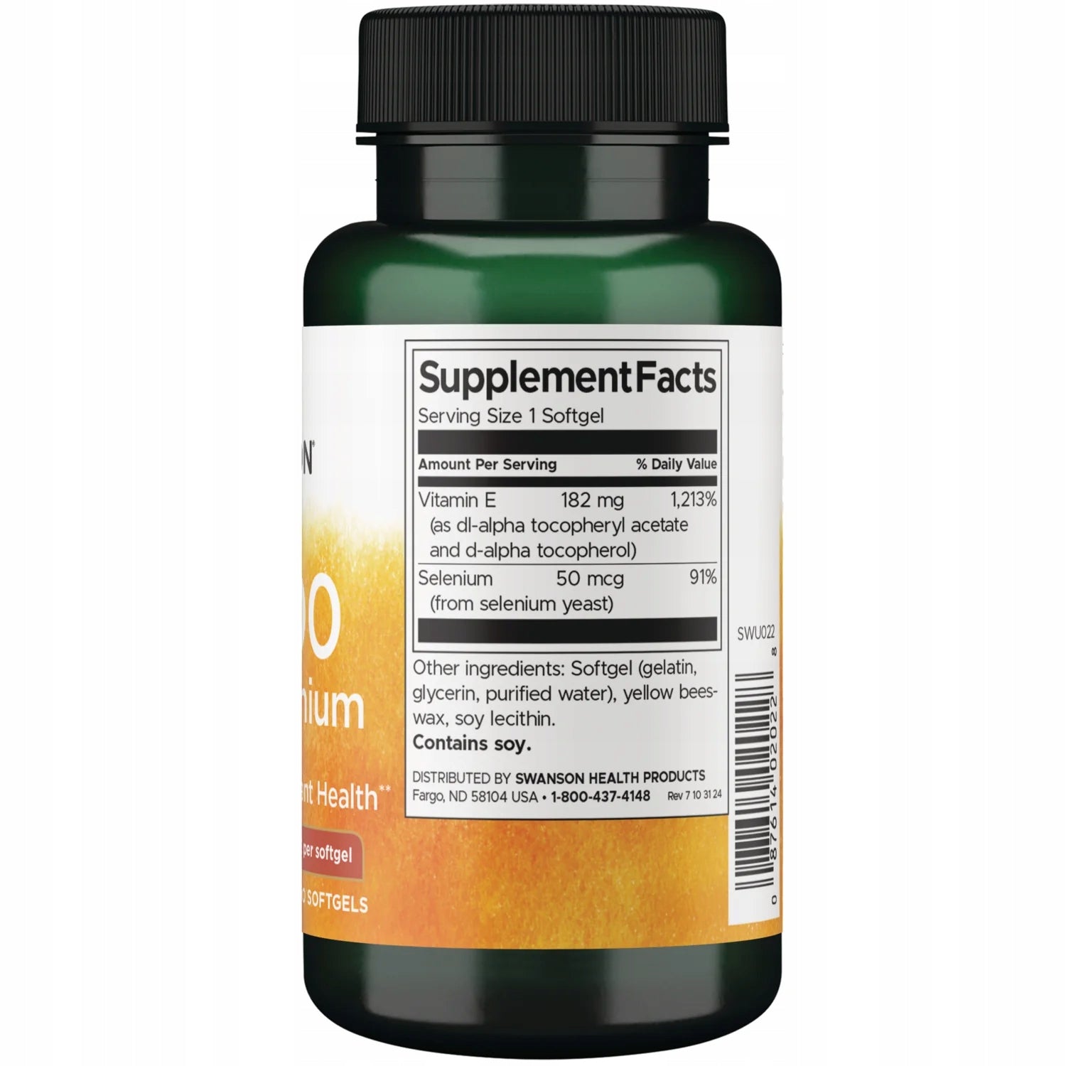SWANSON E-400 with SELENIUM 182mg 90k ANTIOXIDANT Brand Swanson