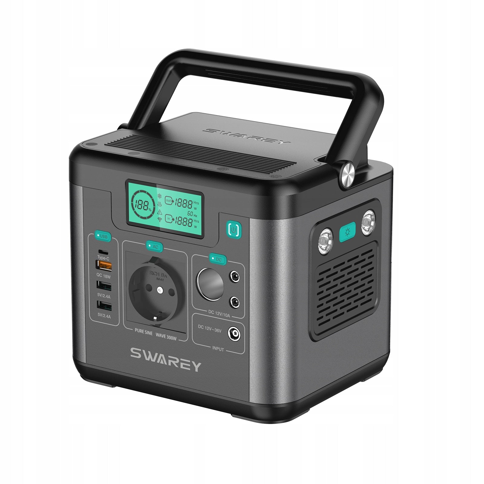 SWAREY Power Solar Generator Bank 222Wh 300W AC Output, PD 65 W USB-C